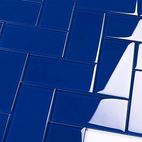 32 Glass Subway Tile 3 x 6 ” Cobalt Blue for Kitchen Backsplash Bathroom Wall