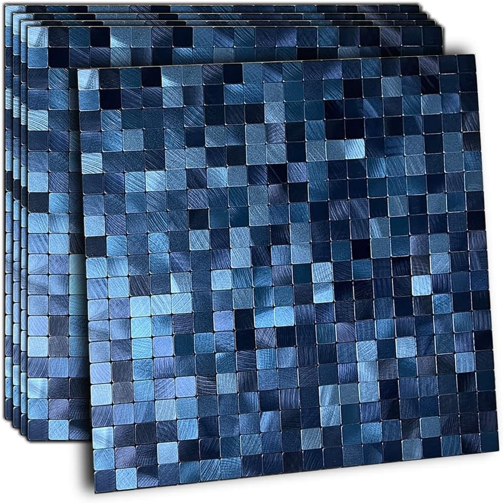 XUANINY 5-Sheet Peel and Stick Backsplash Tiles Dark Blue Surface Aluminum Mo…