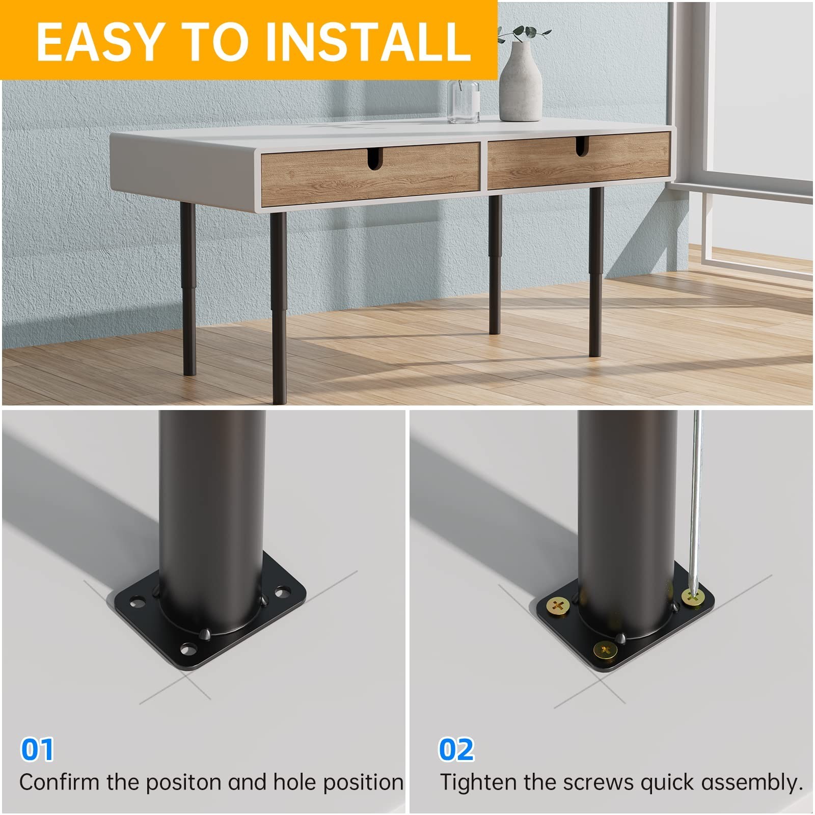 4 PCS Adjustable Furniture Legs,10″-17″ Adjustable Metal Height Replacement S…