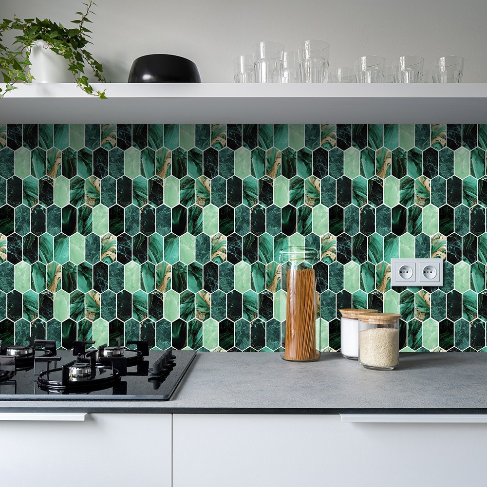 20pcs Peel and Stick Backsplash Thickened Green Tiles, 12″x12″, Cover 20 Sq.Ft.