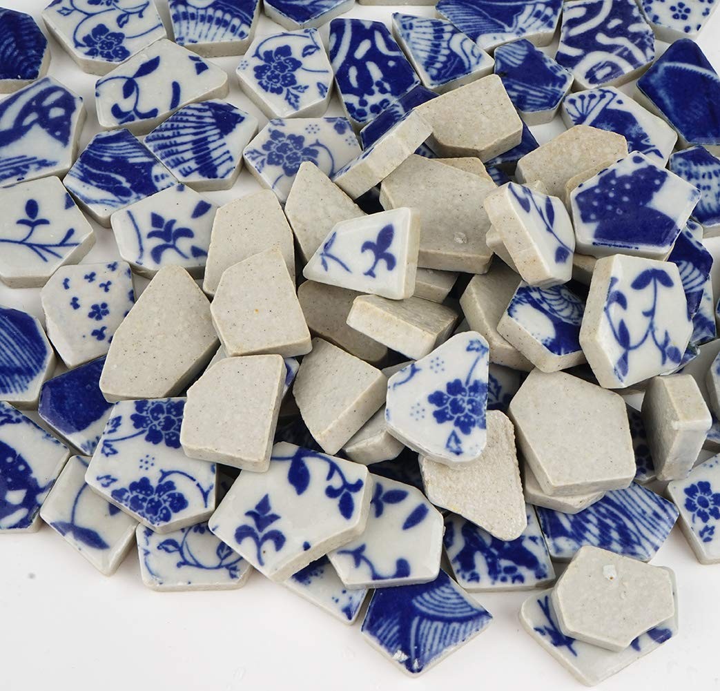 Broken Ceramic China Tiles Assortment Blue and White Porcelain Pieces