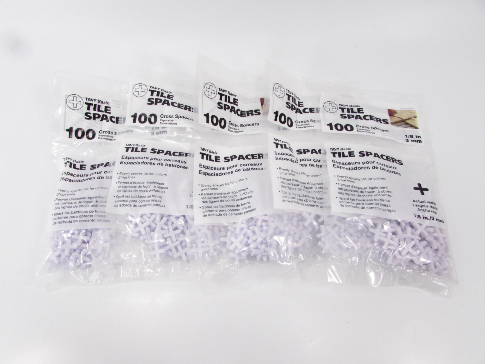 Tile Cross Spacers New 5 Packs of 100 TAVY Basix 1/8″ 3mm 500 spacers total