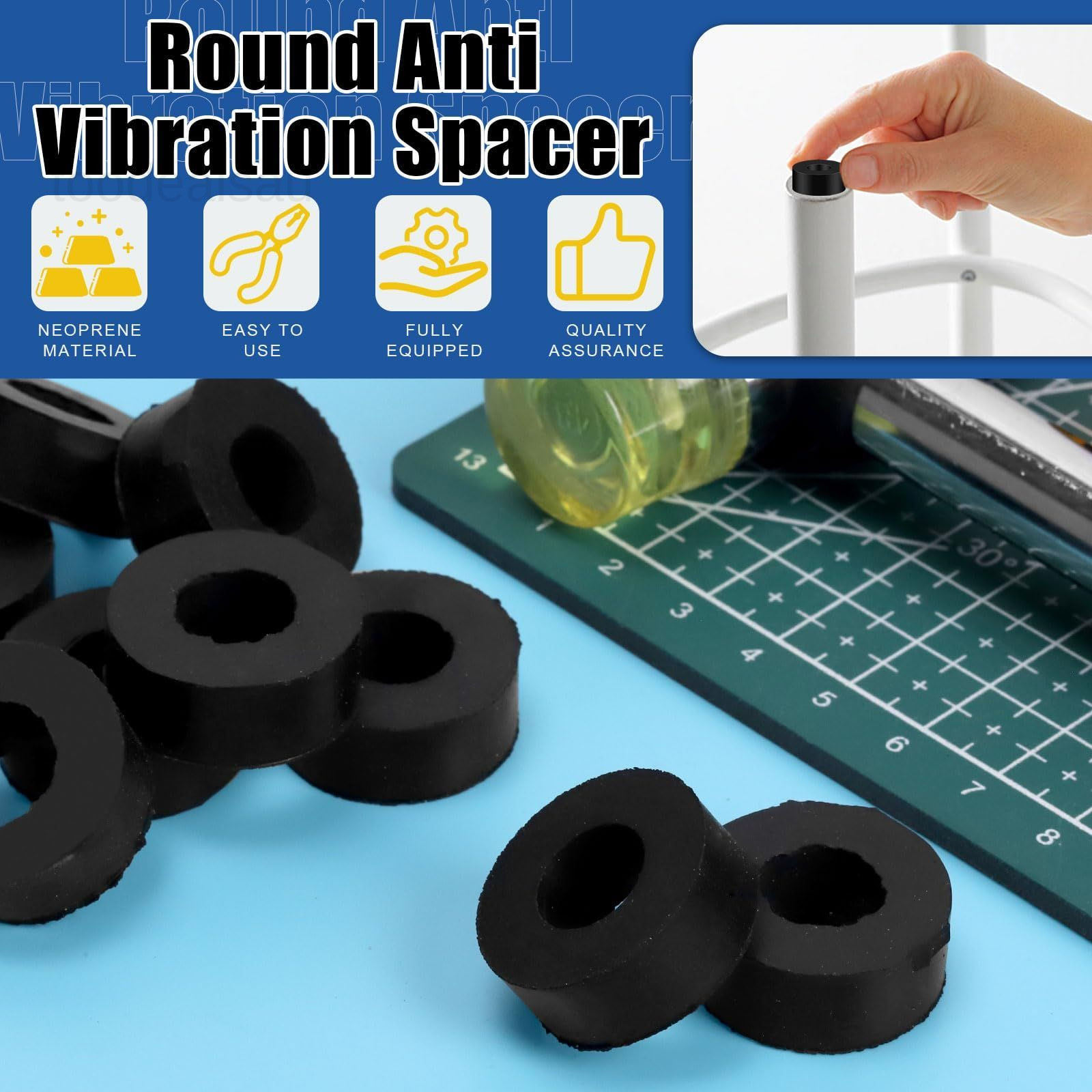 10Pcs Multi Purpose Rubber Spacer, 15/32 Inch OD 25 mm x 10 x 12
