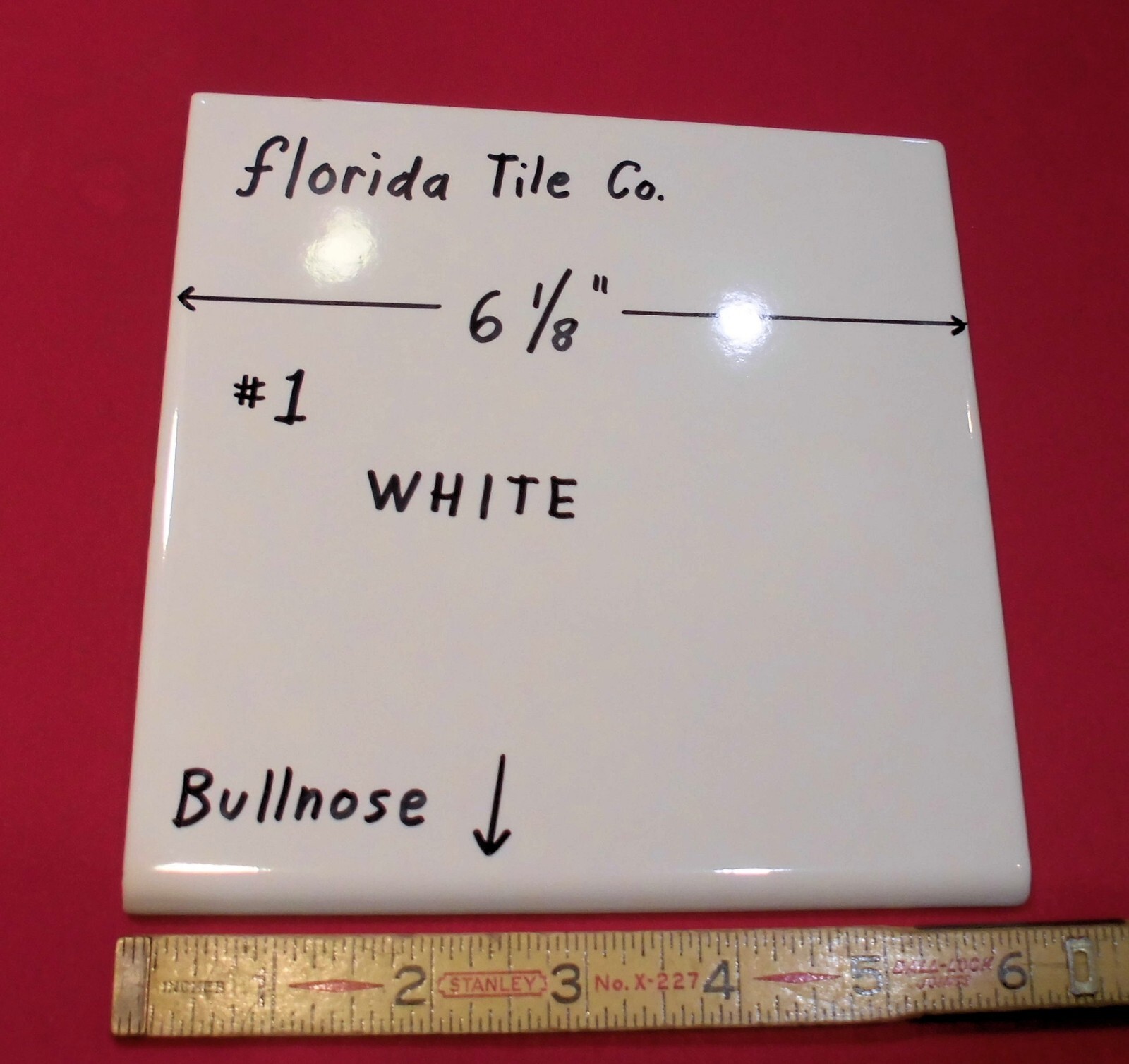 Glossy #1 White: 6-1/8″ Ceramic Bullnose Tile by Florida Co. Made in USA, NOS