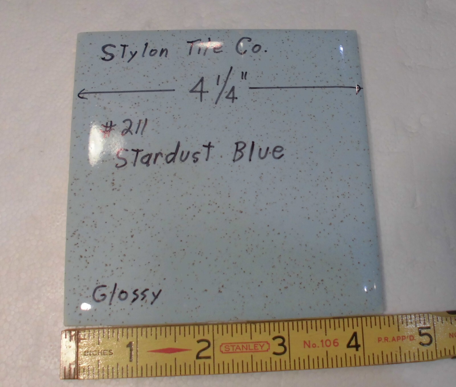 1 pc. Stardust Blue: 4-1/4″ Glossy Speckled Ceramic Tile by Stylon, Clean, Used