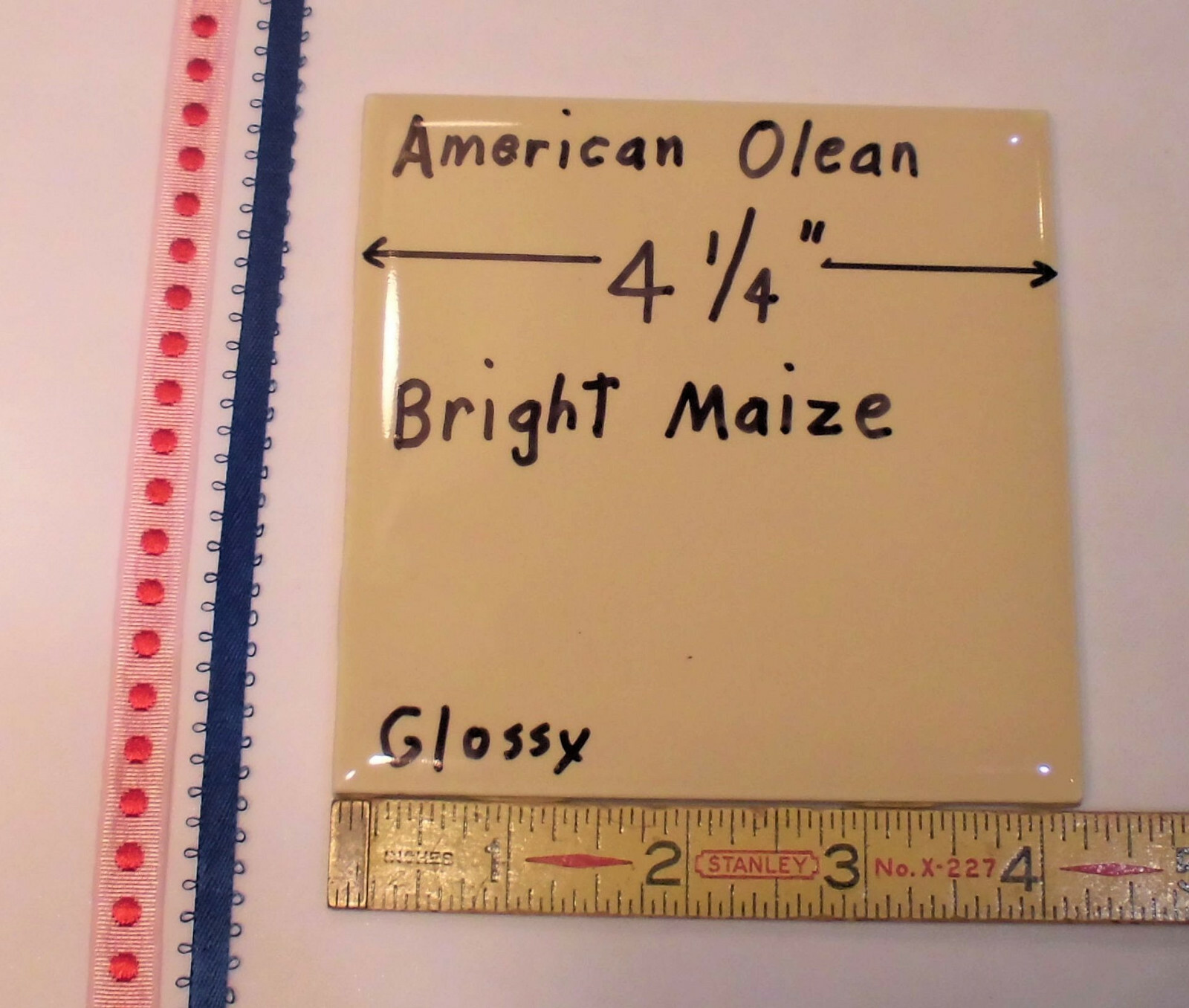 1 pc. *Maize* Glossy Ceramic Tile #24 by American Olean 4-1/4″ ; a yellow-brown