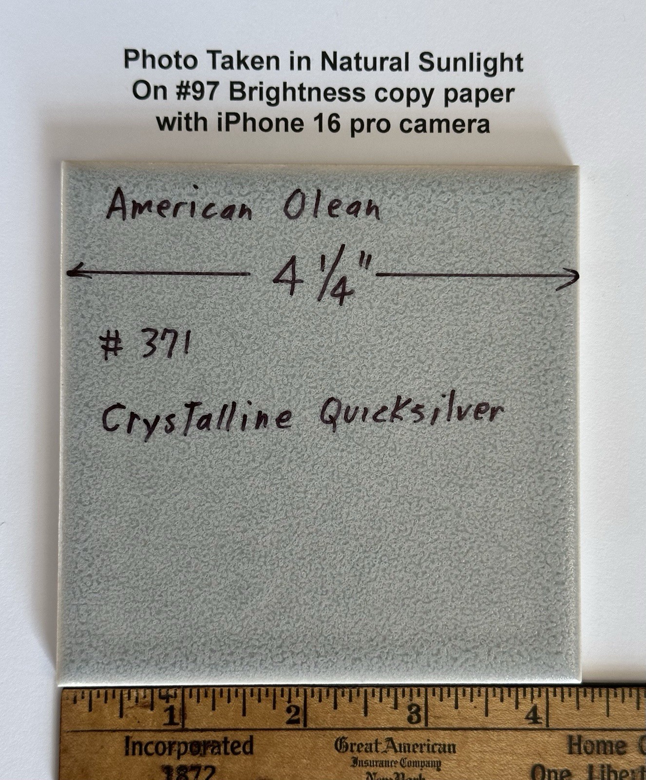 1 pc. Quicksilver – Gray: 4-1/4″ Ceramic Crystalline Tile by American Olean Co.