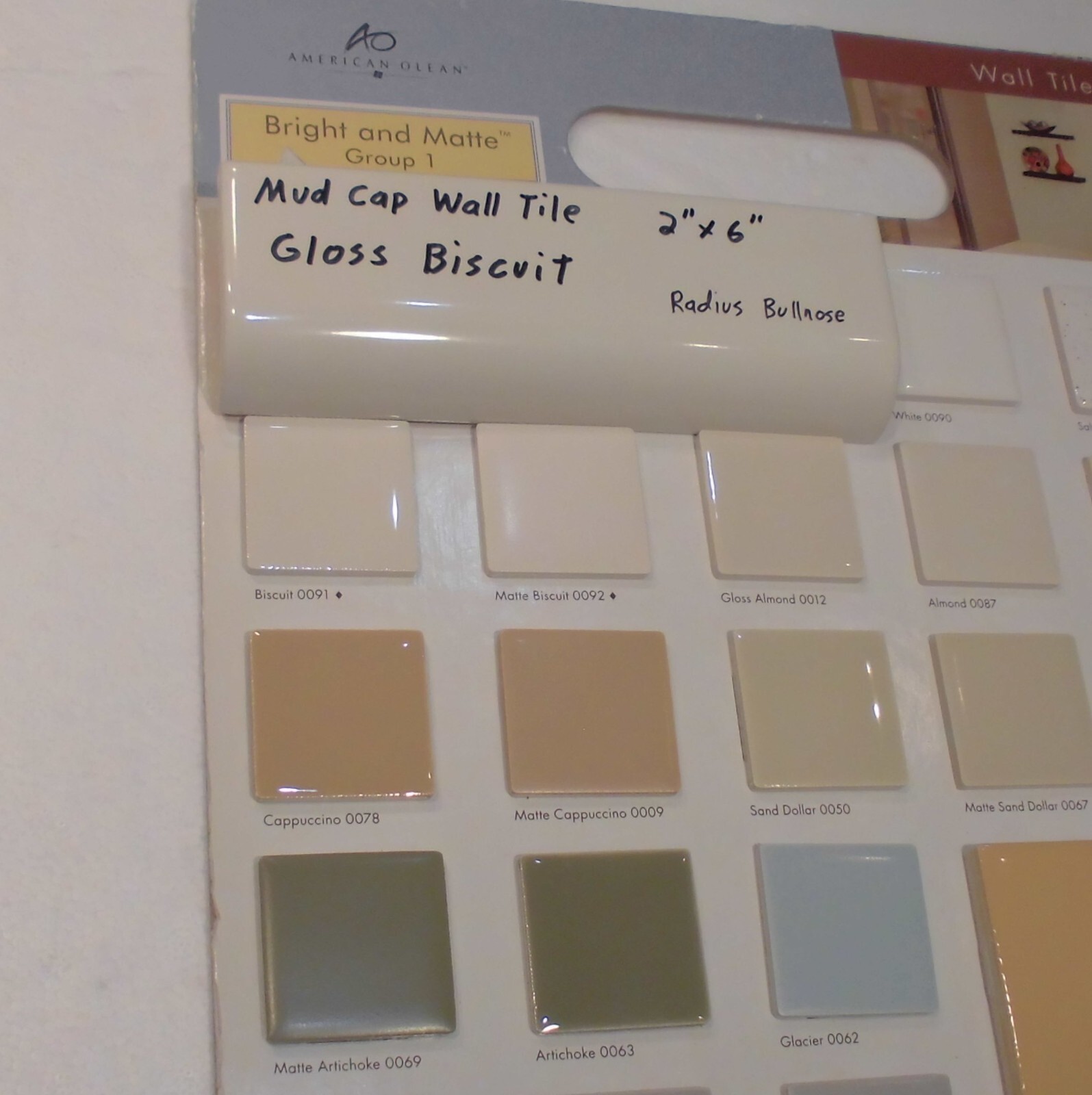 1 pc. Gloss Biscuit: 2″ X 6″ X 3/4″ Ceramic Radius Bullnose Tiles, Mud Caps, New