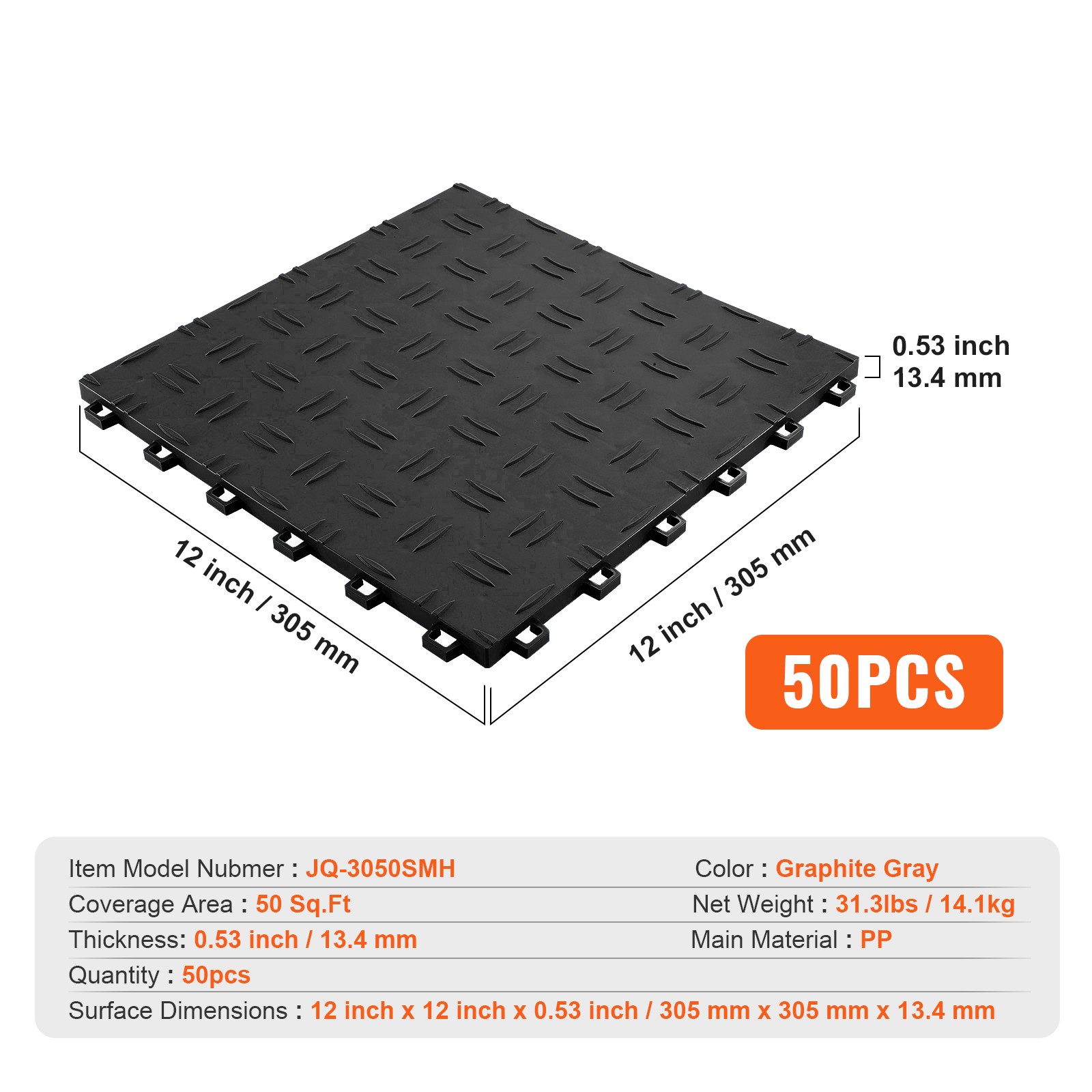 VEVOR Interlocking Garage Floor Tiles 12″x12″ 50 Pack Bulk Black Flooring Tiles