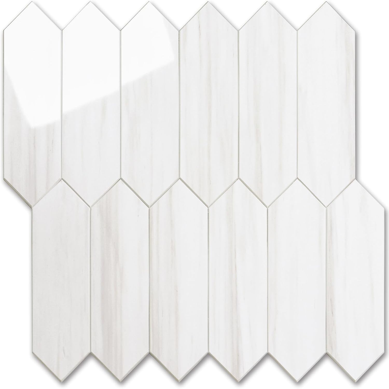 Glossy White Hexagon Backsplash Tile Peel and Stick Wall Tiles for Kitchen Ba…