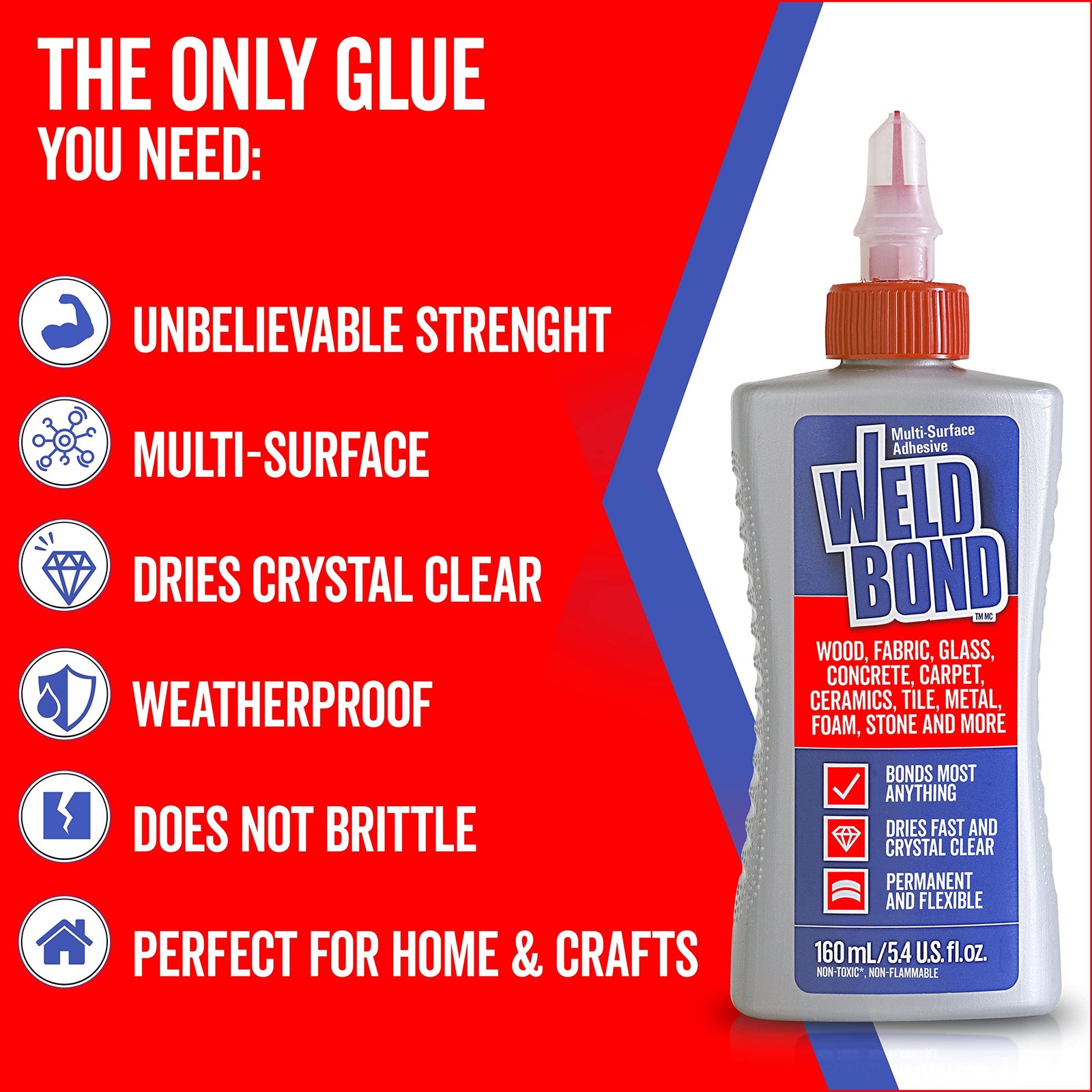 Weldbond Multi-Surface Strong Glue – Fast Drying Glue for Wood, Tile, Cera