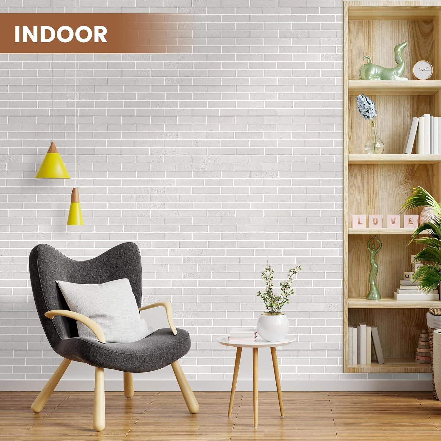 Faux Thin Brick 3D Wall Tiles, 4 Pcs, Eco-White, Lightweight for Indoor/Outdoor