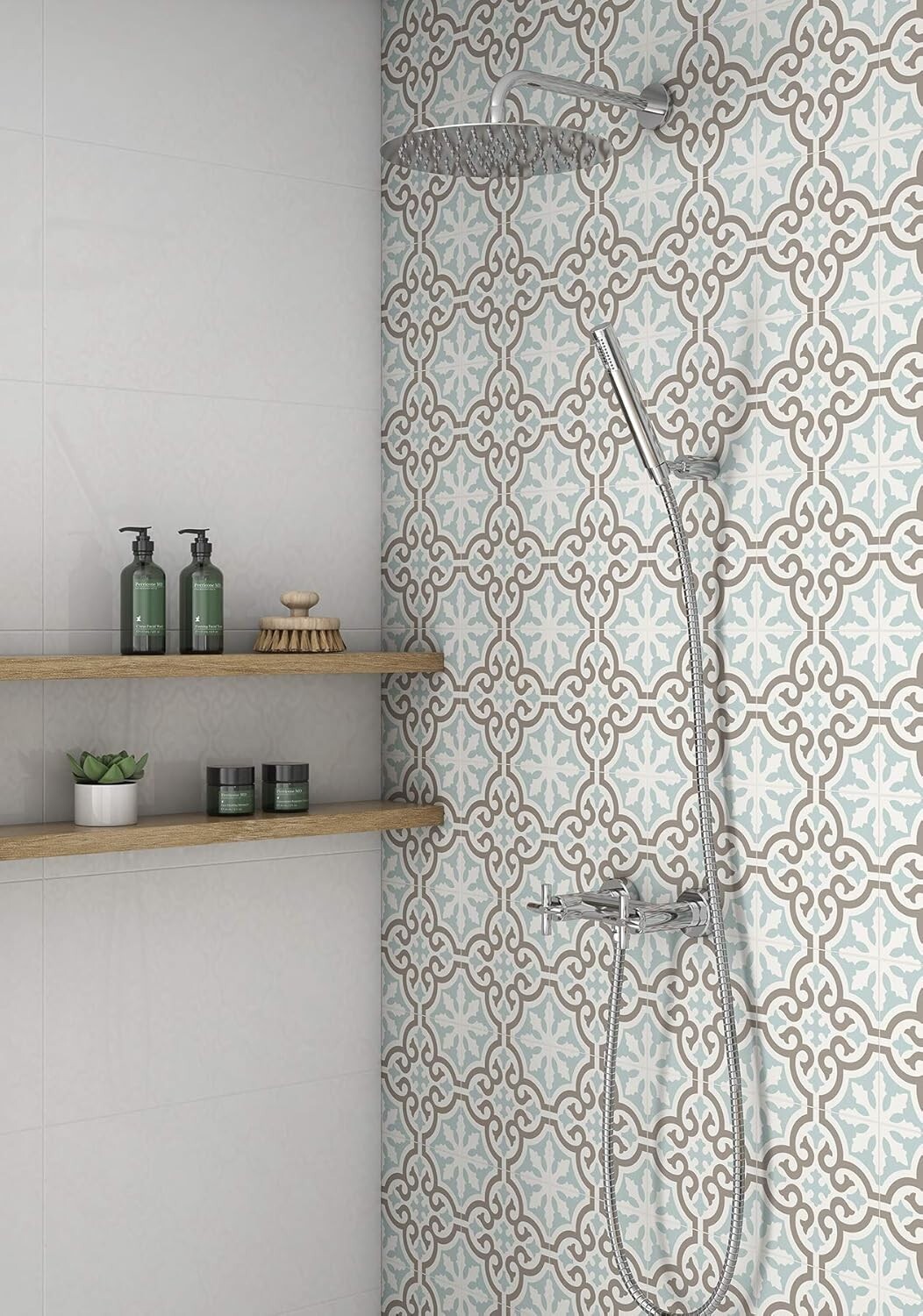 8×8 Cannes Beachside Encaustic Pattern Aqua Stoneware Porcelain Tile (Box of 10)