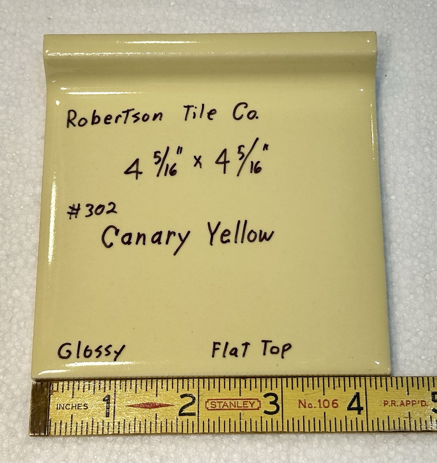 1 pc. Canary Yellow: Gloss Cove-Base Ceramic Tile 4-5/16″ Made in USA, New