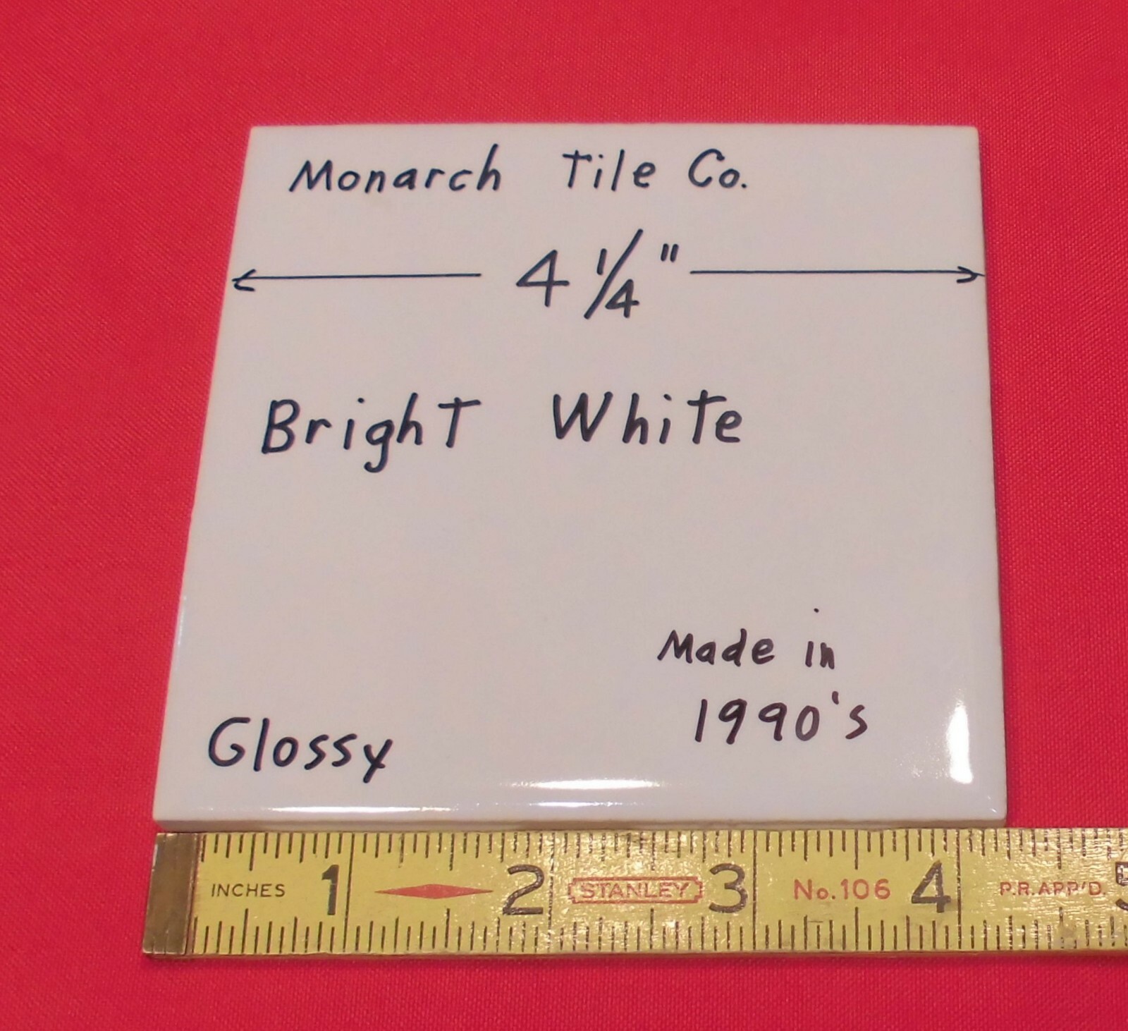 1 pc. Bright White 4-1/4″ Glossy Ceramic Tile by Monarch Tile Co. USA New