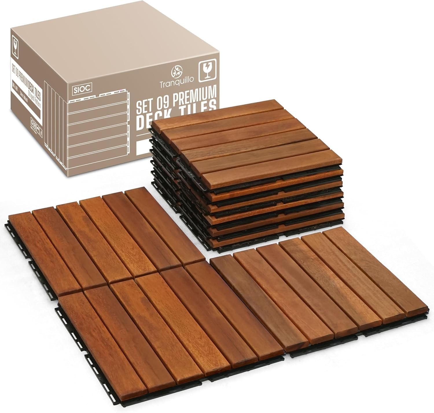 Easy DIY Acacia Wood Patio Tiles – Non-Slip, 9 Pcs for Indoor/Outdoor Use