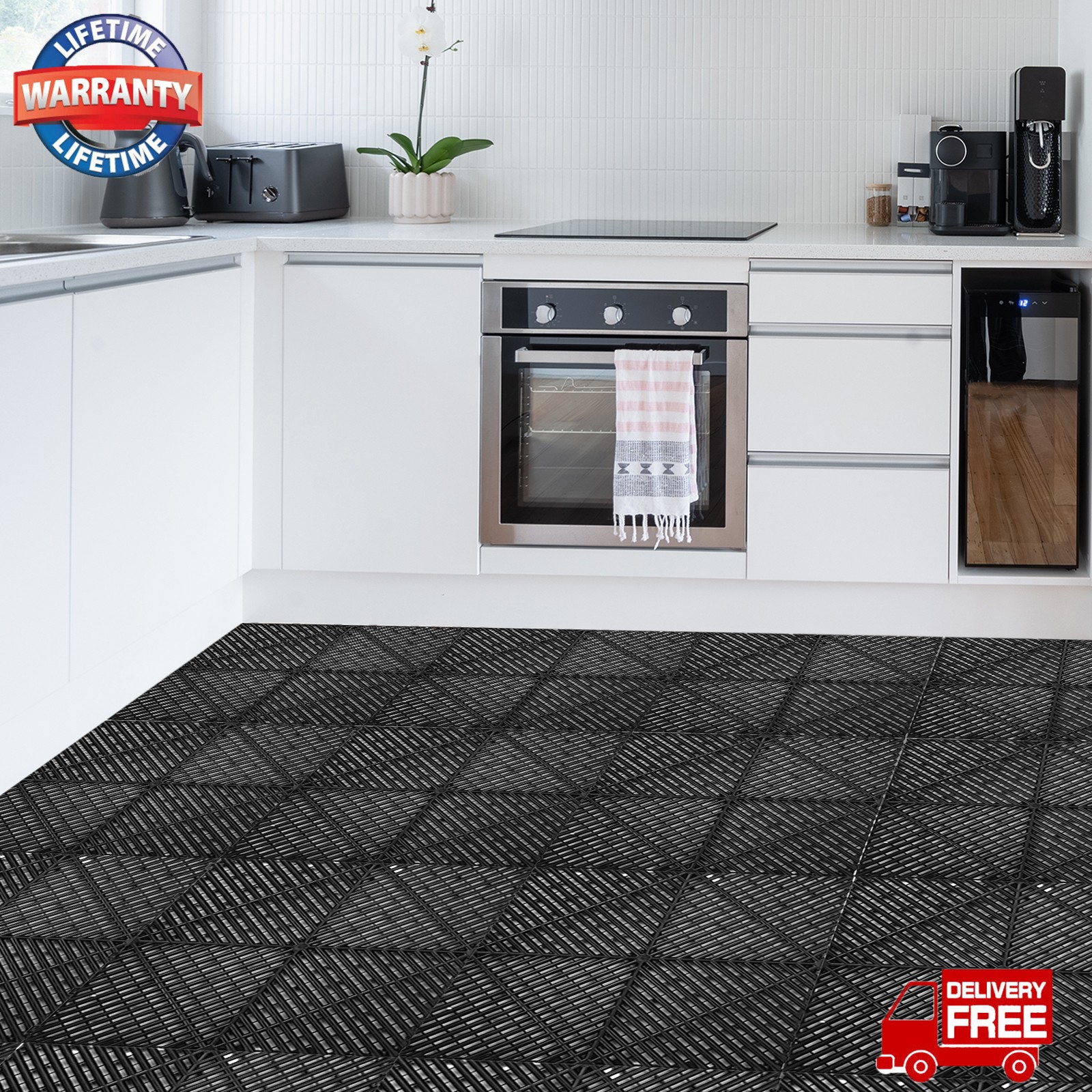 0.68″ Thick Garage Flooring Tiles 50Pcs Interlocking Drainage Deck Tile Black