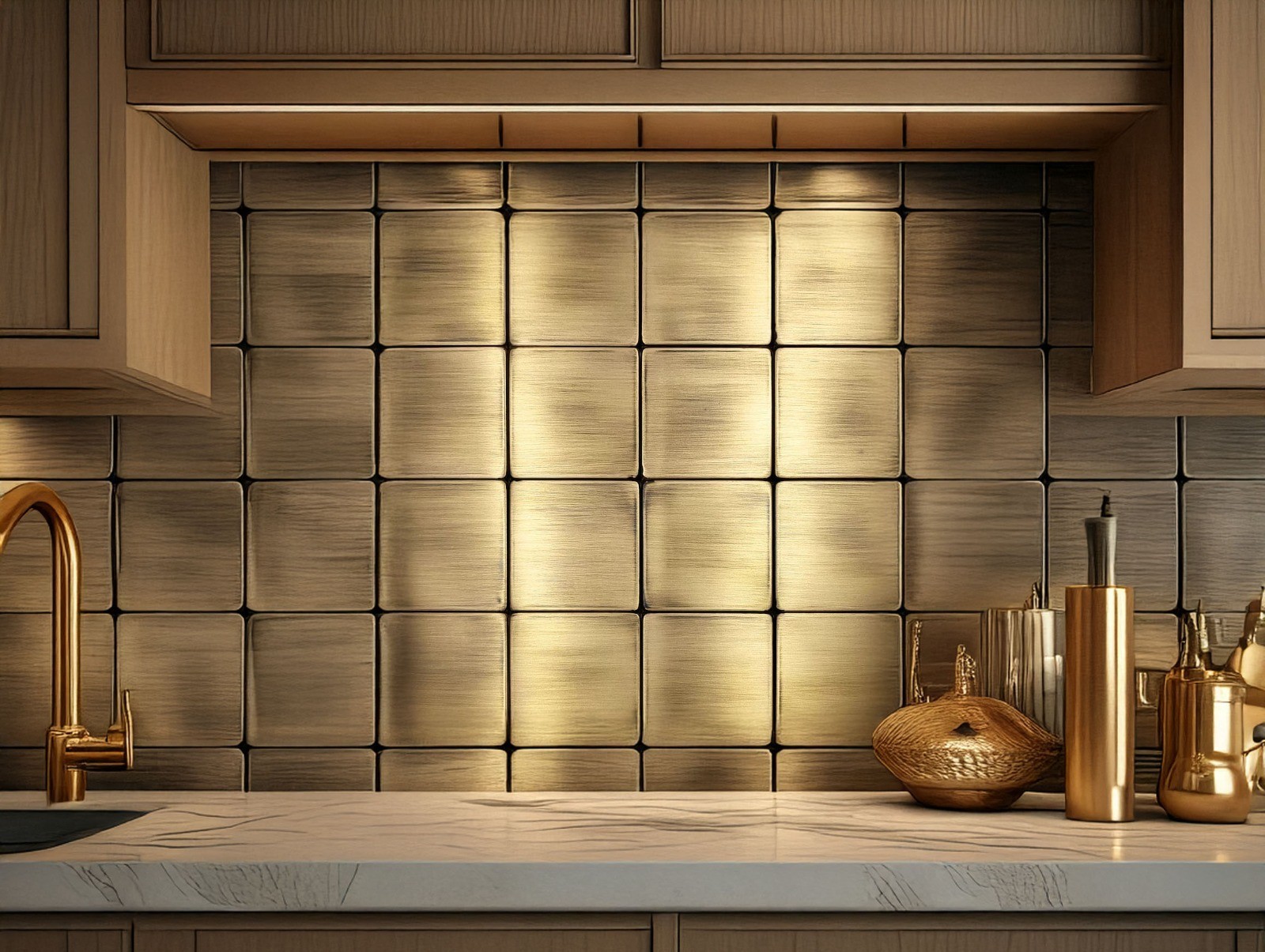 16-Piece Handmade Metal Tile Set – Wall Art for Kitchen- Fireplace – Accent Wall