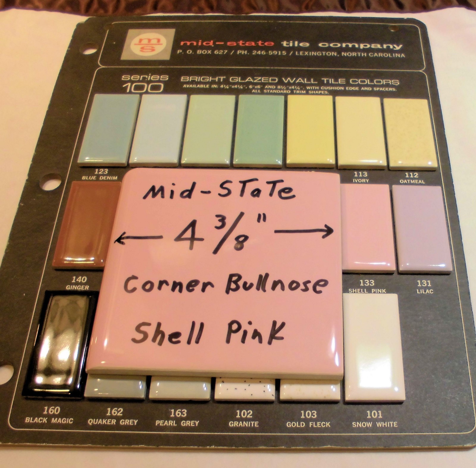 1 pc. Ceramic Glossy Corner Bullnose *Shell Pink* Tiles 4-3/8″ by Mid-State