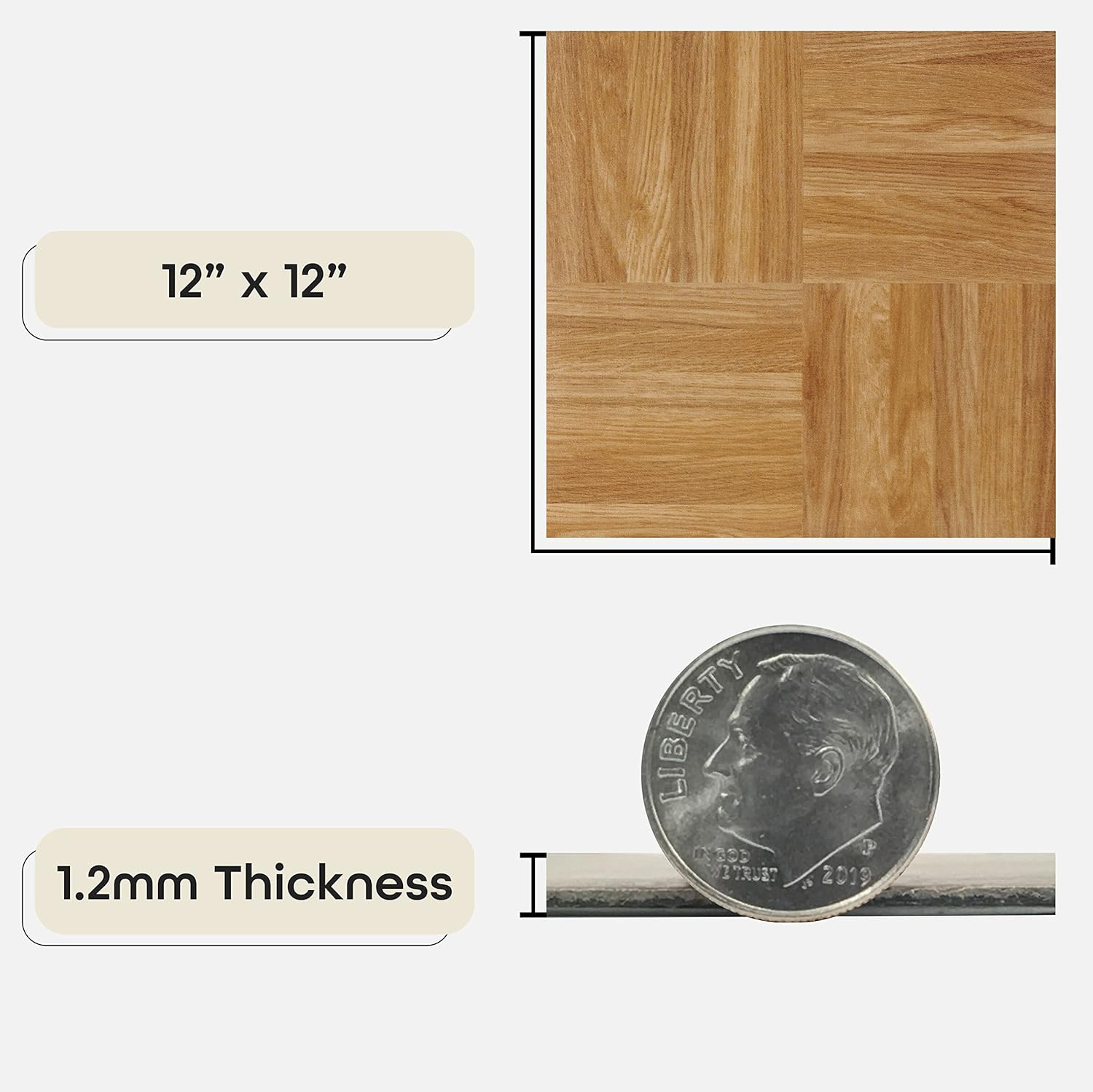 Nexus Self Adhesive 12-Inch Vinyl Floor Tiles, 20 Tiles – 12″ x 12″, Oak Parquet