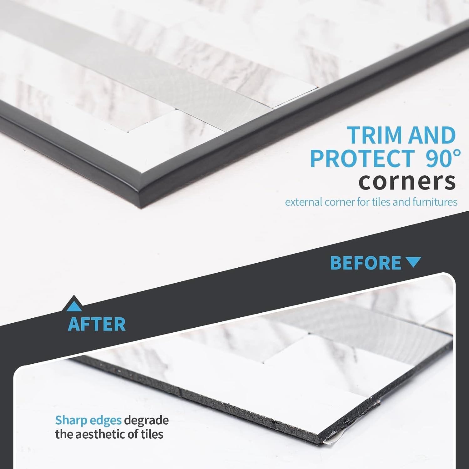 20ft Outside Vinyl Corner Trim Peel and Stick for Tile and Wall Edges, Furnit…