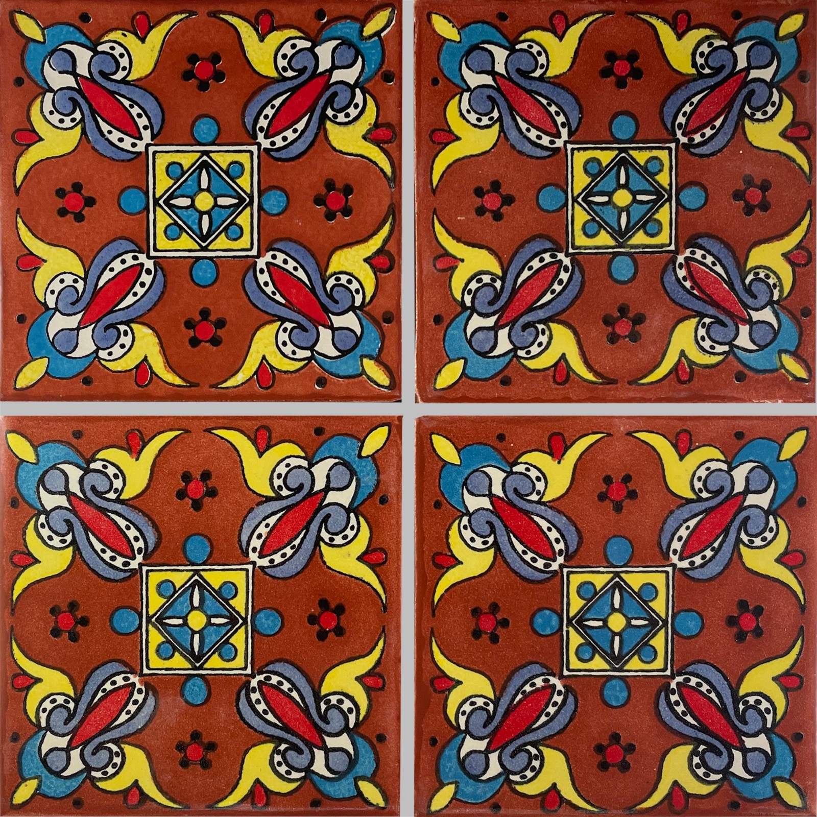 4.2×4.2 9 pcs Terracotta Oasis Mexican Clay Tile Handmade Talavera Backsplash