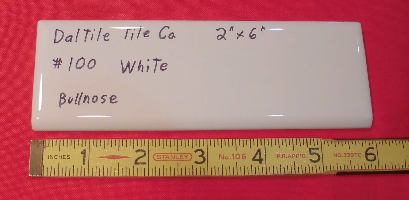 1 pc. Glossy White #100: 2″ X 6″ Bullnose Ceramic Tiles by Daltile, New Stock