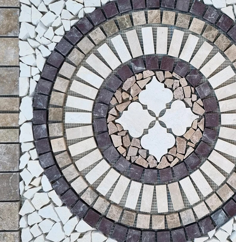 NATURAL STONE MOSAIC | Square Shape Handmade Mosaic | Medallion Mosaic
