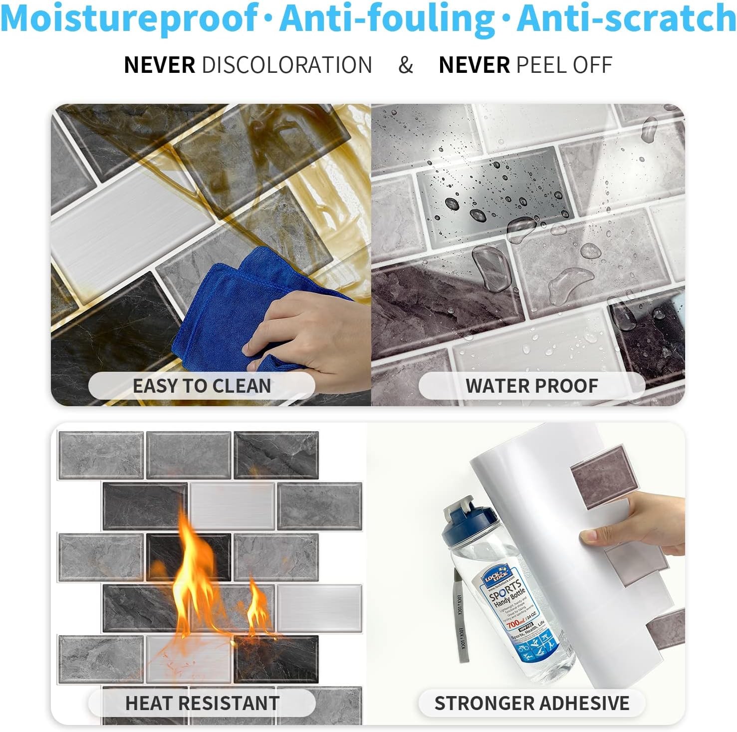 10-piece set of self-adhesive metro-style tile splashbacks for kitchens