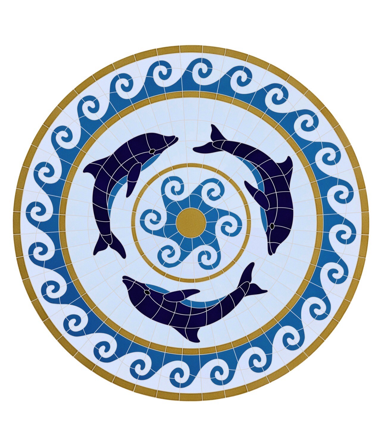 Mosaic Dolphin Medallion for Pool, Wall or Table – Large 48″ – FREE SHIPPING