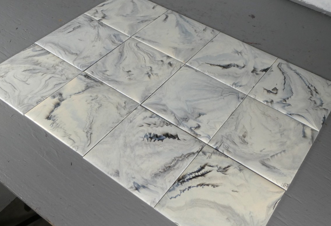 12 Vintage Blue Black Marble Swirl Plastic Polystyrene Wall Tiles 4.25×4.25