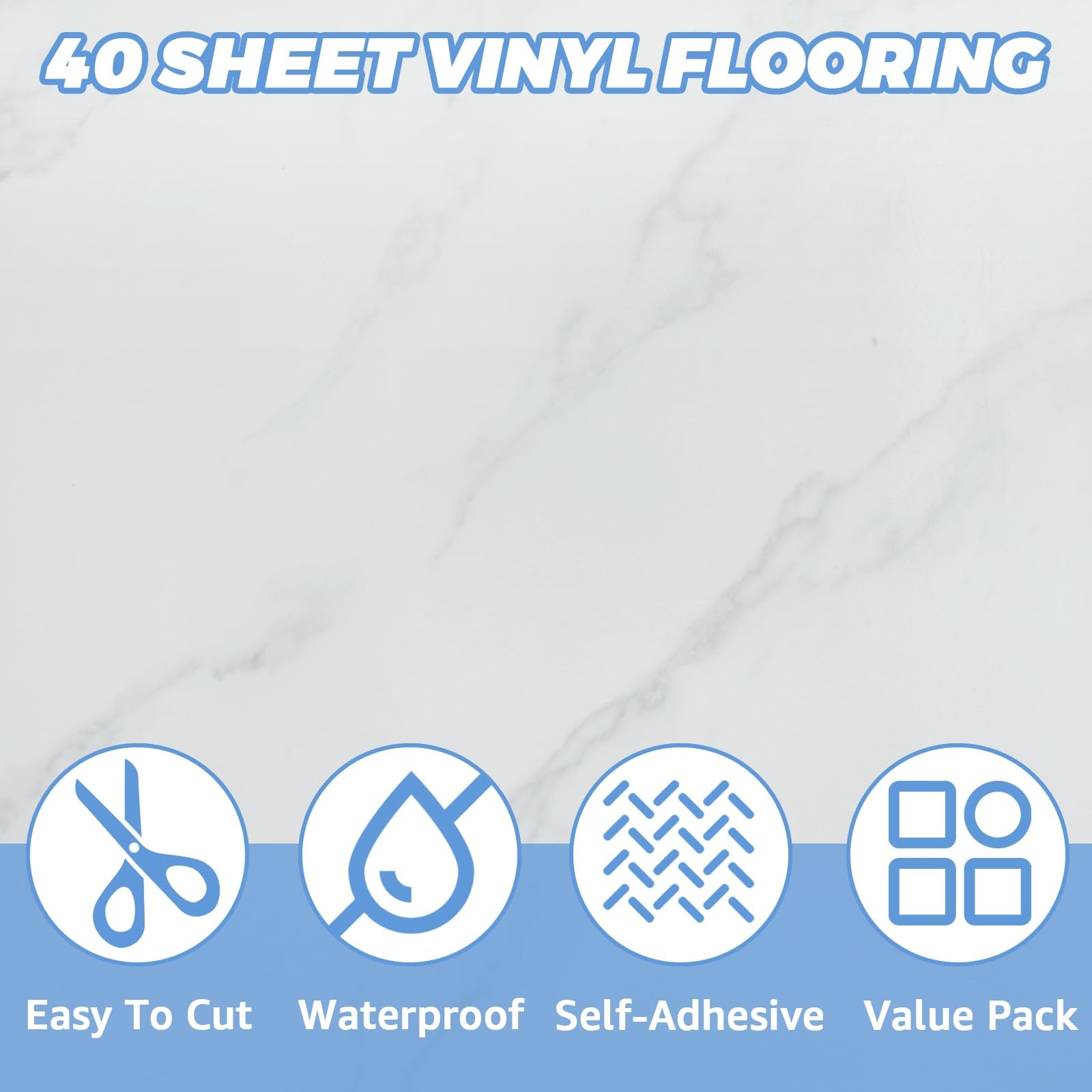 40 Sheet Vinyl Flooring 12×12 Inch Peel and Stick Floor Tile Waterproof White…