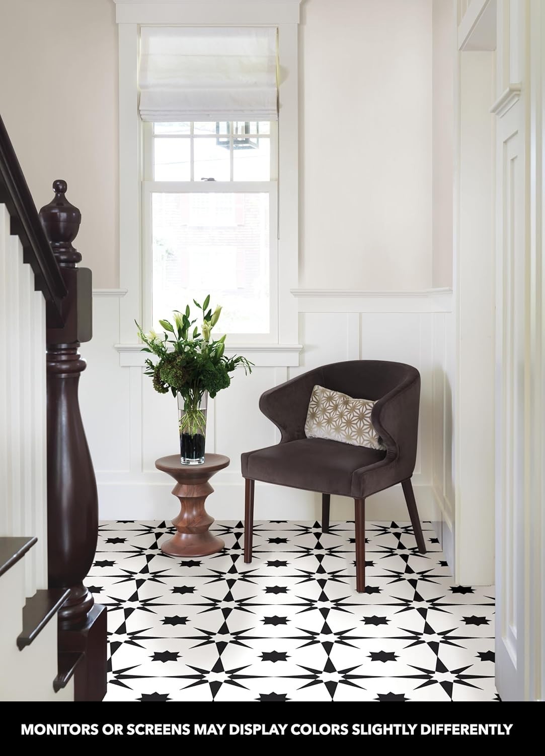 Elegant Black Geometric Floor Tiles – Peel & Stick Vinyl, 12×12 Inches, 10 Tiles