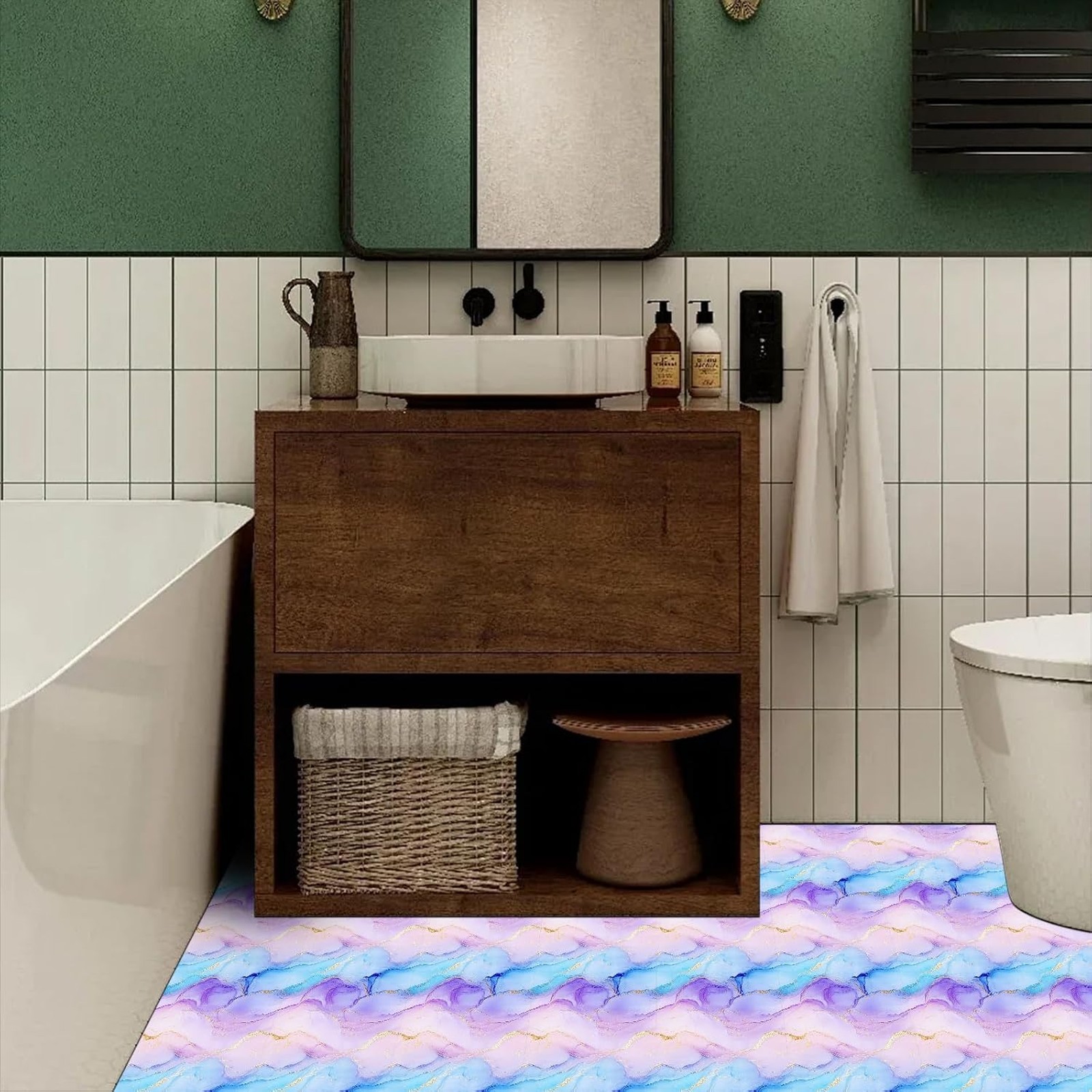 12×12 Inch Vinyl Floor Tiles Pink Purple Gradient Marble Peel and Stick Self