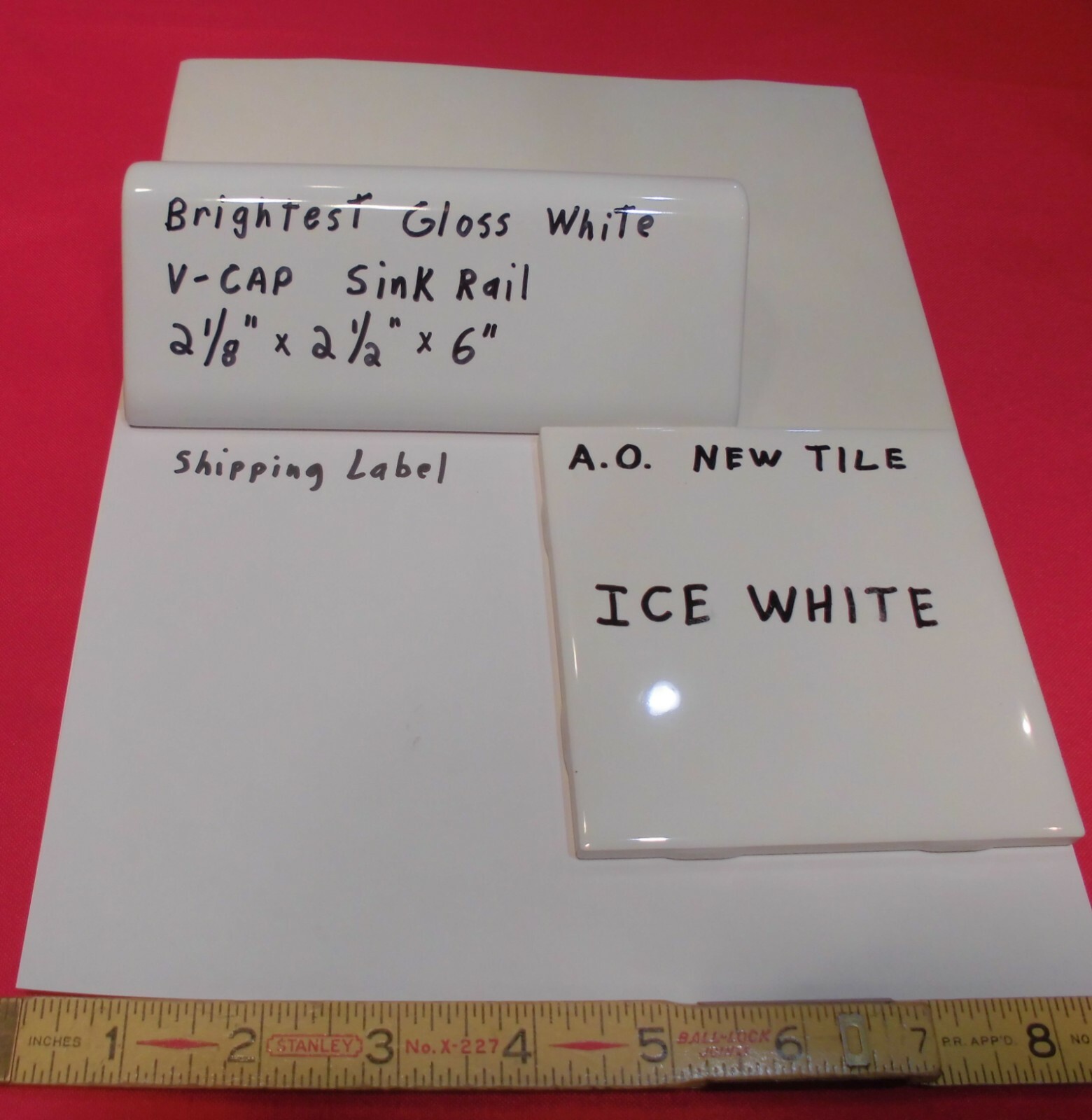 1 pc. “Brightest Gloss White” V Cap; Ceramic Trim Tile; Counter Top Edging: NEW