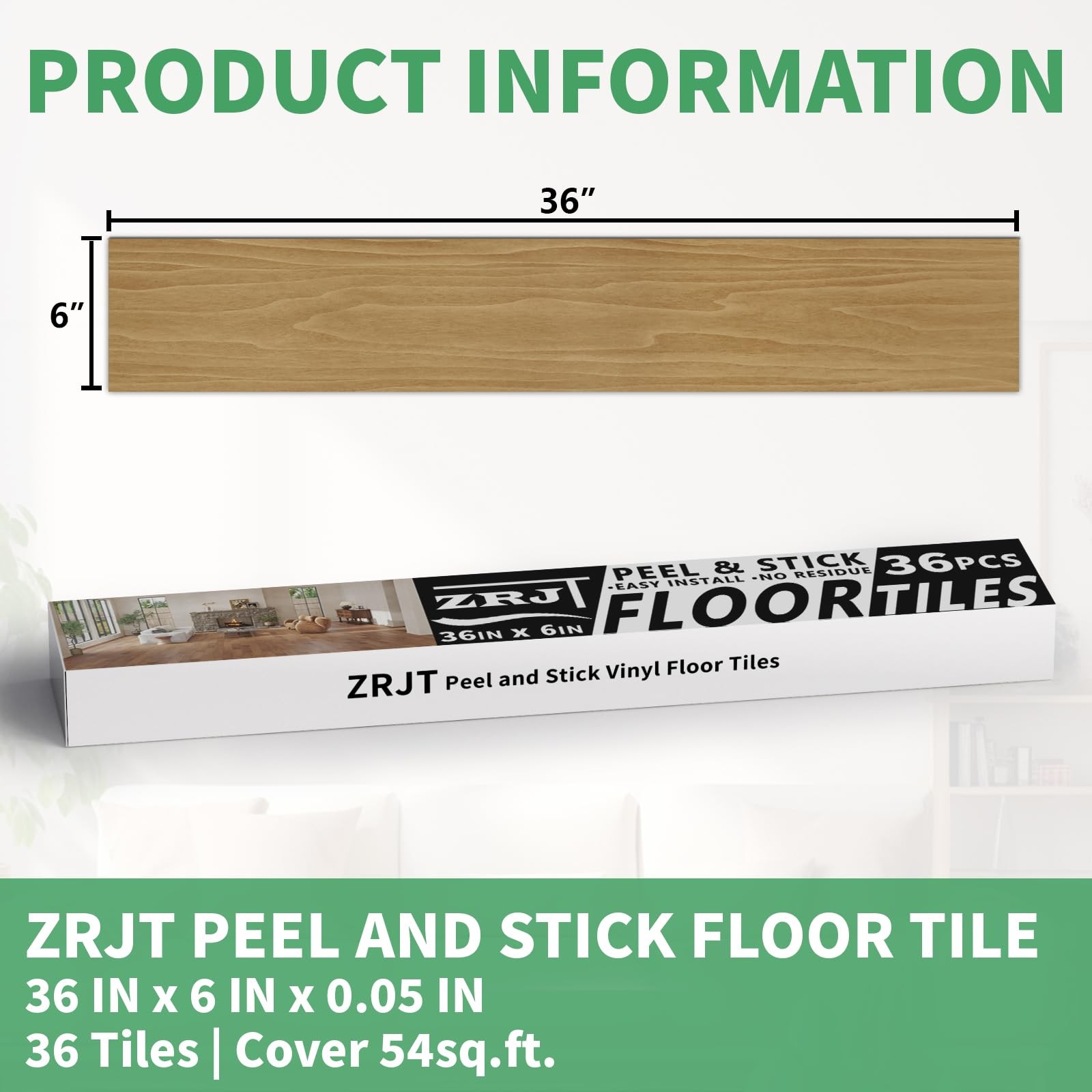 54 Sq.Ft. Peel and Stick Vinyl Floor Tiles 36″ x 6″ Wood Look Planks, 36 Pack…