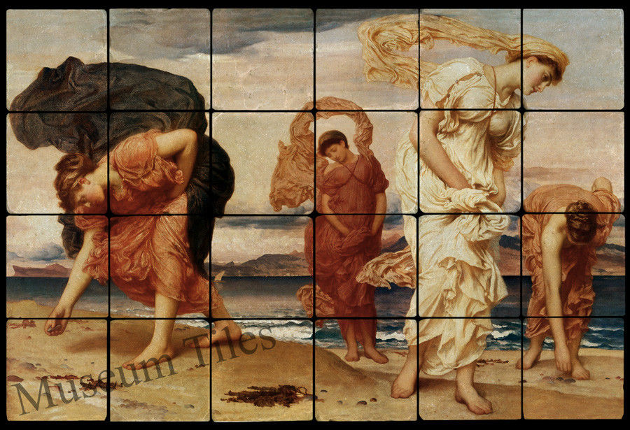 24×16 Leighton By the Sea Tumbled Marble Tile Mural Bathroom Ideas