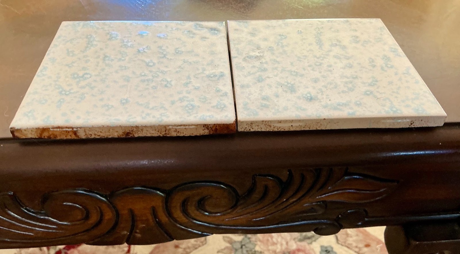 Vtg 1950s Pomona 4 Glazed Ceramic Mottled Blue Tile Made in USA MCM Salvaged Lot