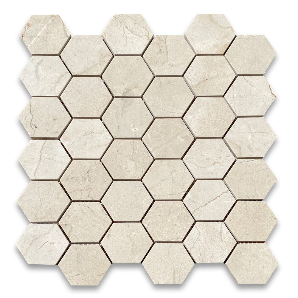 M32XP Crema Marfil Marble 2 inch Hexagon Mosaic Tile Polished