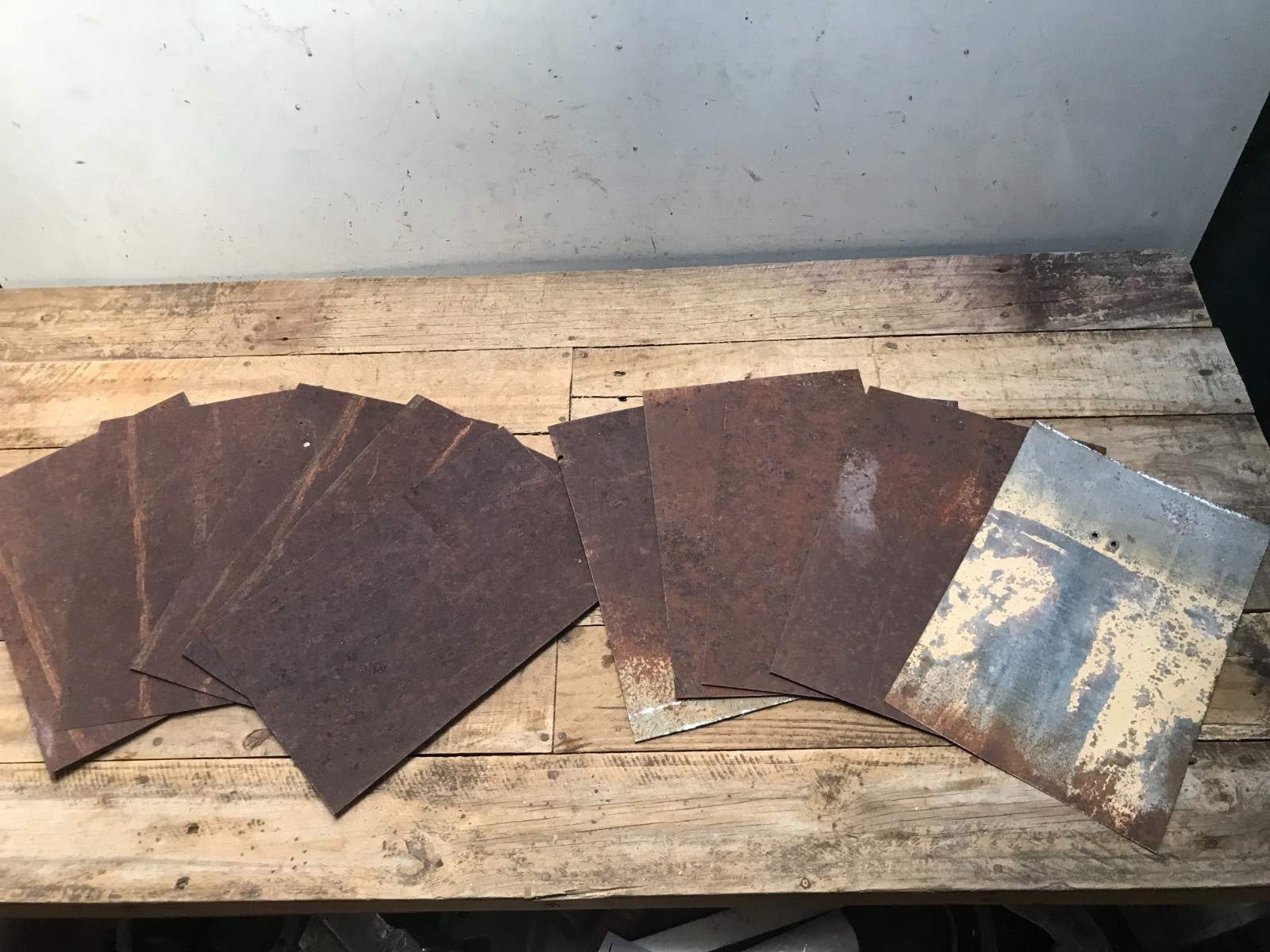 10 Rusty Galvanized Patina Sheet Metal 12″ x 7 1/2 – 8″ Wall Tile Art Garden (F)