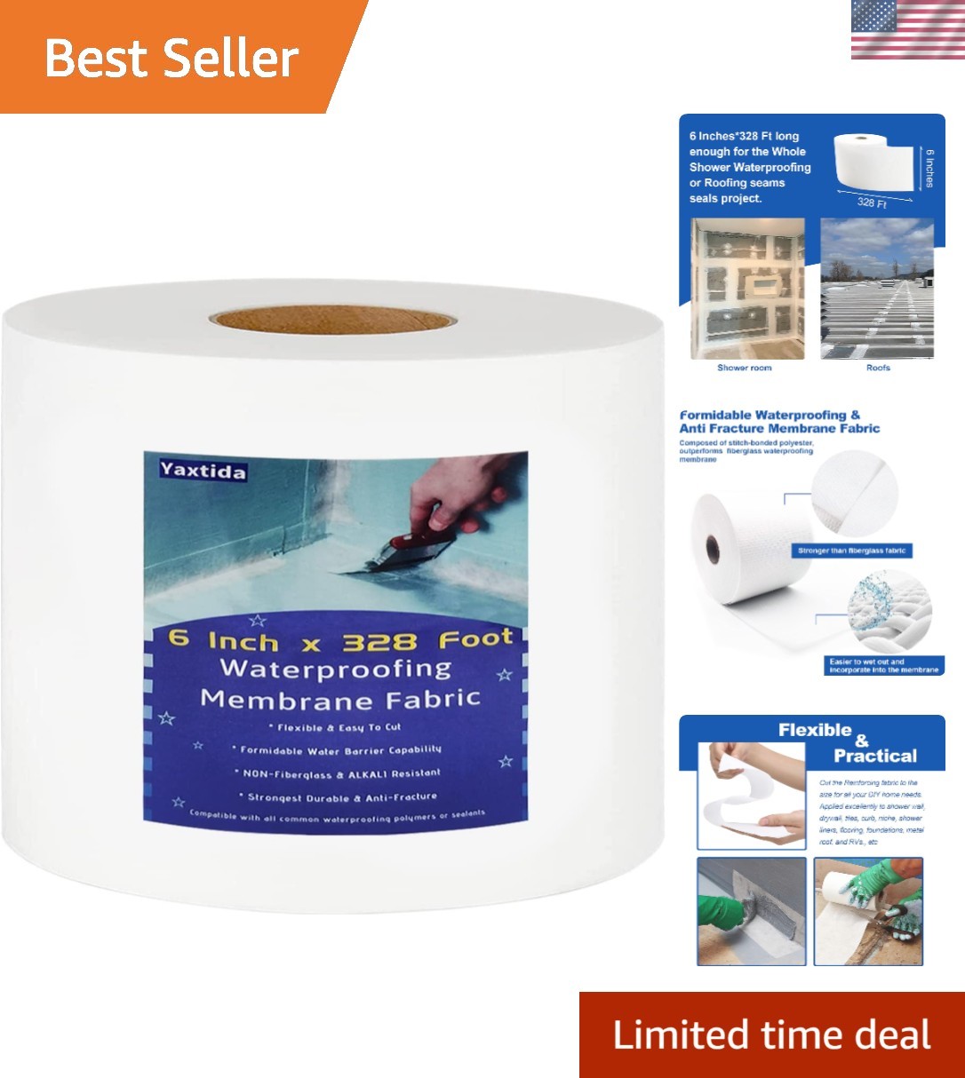 6 Inches X 328 Feet Waterproofing Membrane Anti Fracture Fabric, Reinforcing …