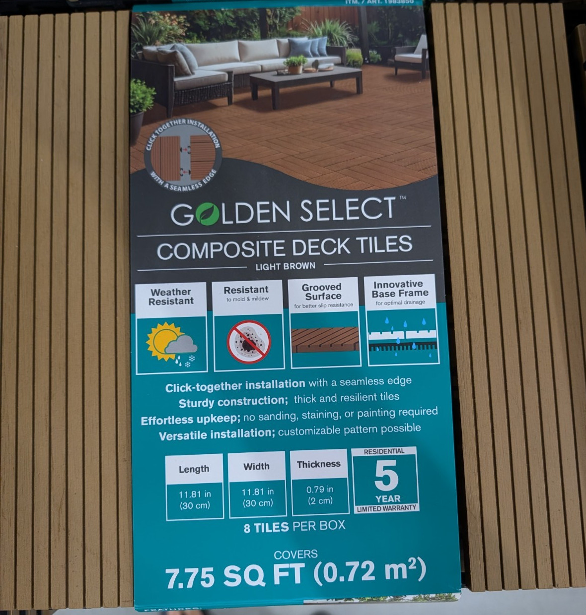 Golden Select Composite Deck Tiles Light Brown Patio Interlocking 8 Pack 1983850