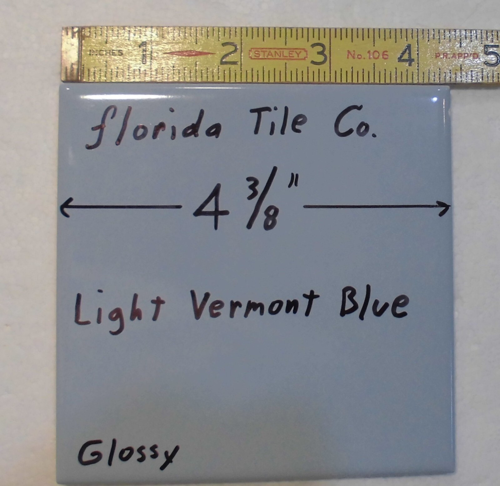 1 pc. Vermont Light Blue: 4-3/8″ Glossy Ceramic Tile by Florida Tile Co. NEW