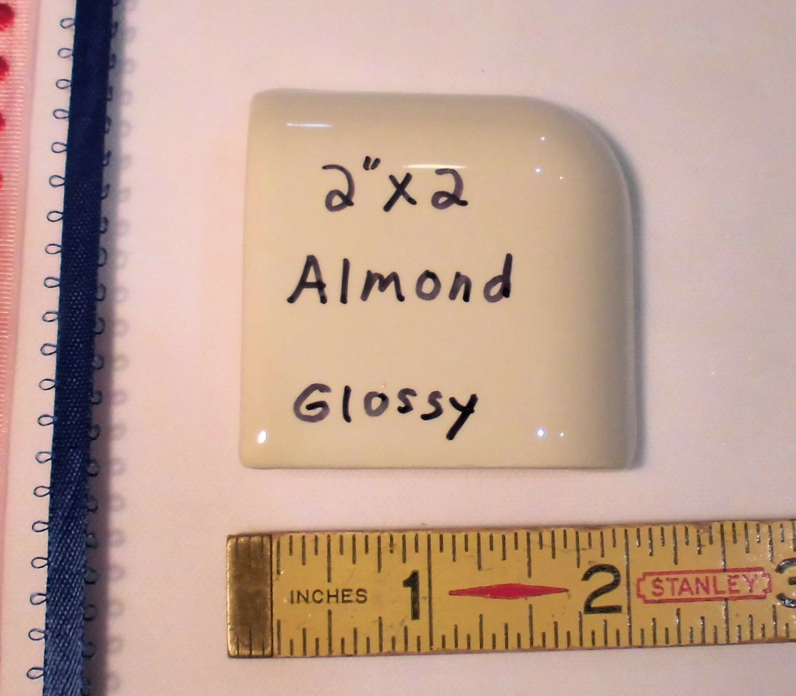 1 pc. *Gloss Almond* Ceramic Bullnose Outside Corner Tile 2″ X 2″ Daltile & A.O.