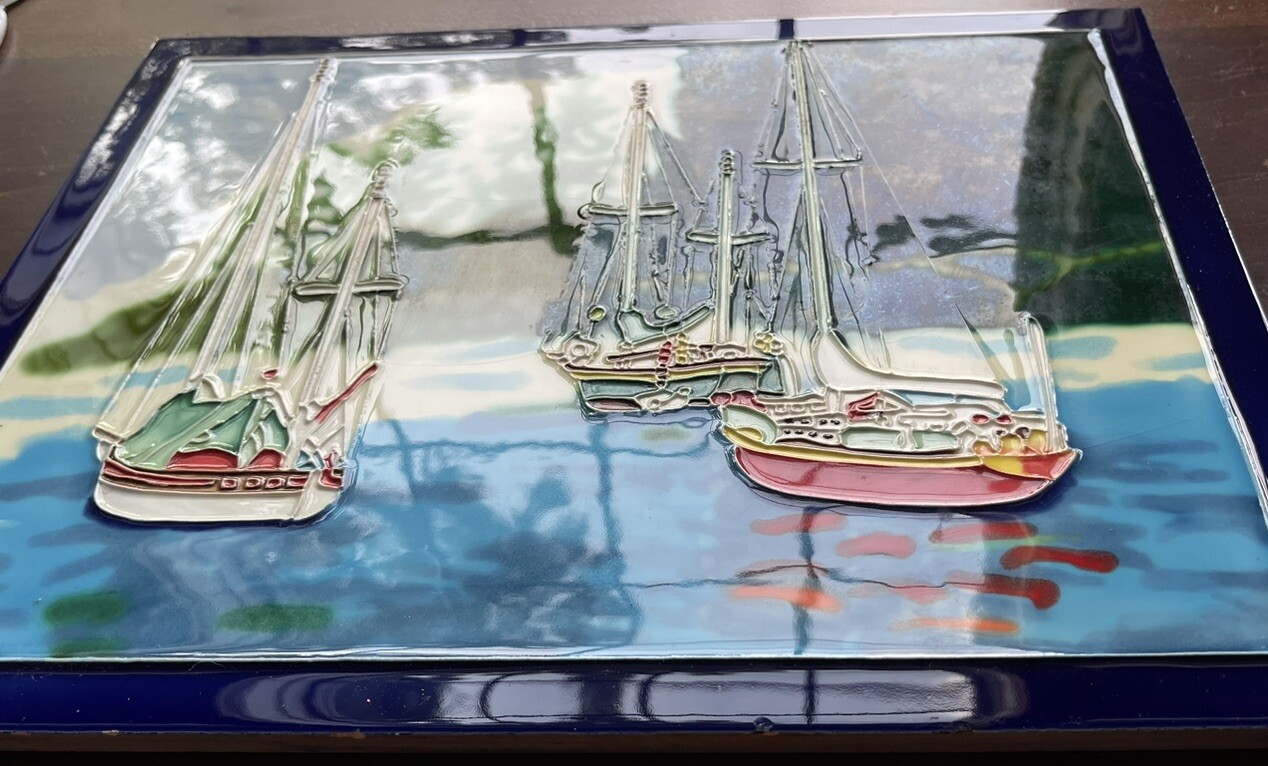 Sailboat Koer Decorative Ceramic Wall Art Tile Dimensional 16″ X 13″ Backsplash