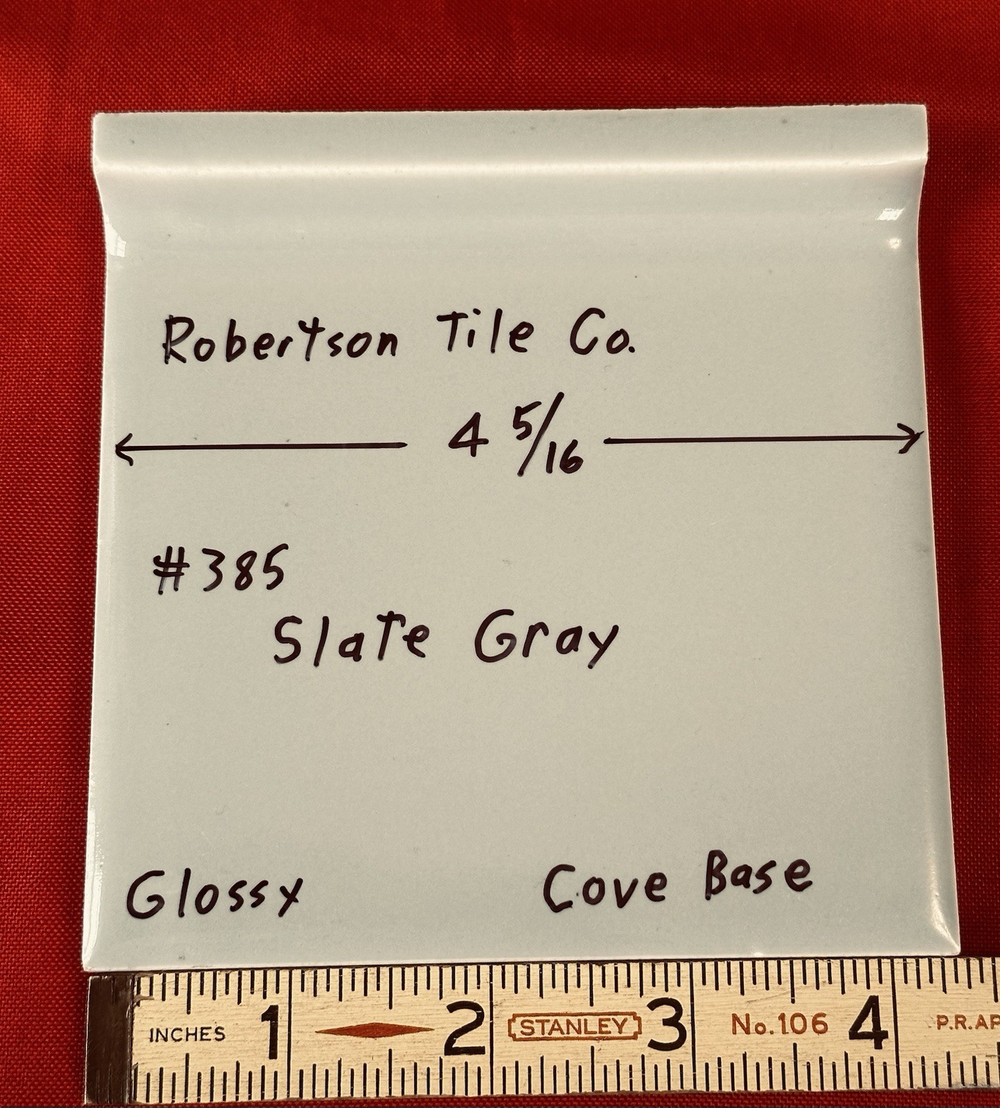 1 pc. Slate Gray: 4-5/16″ Glossy Ceramic Cove-Base Tile by Robertson Co. #385