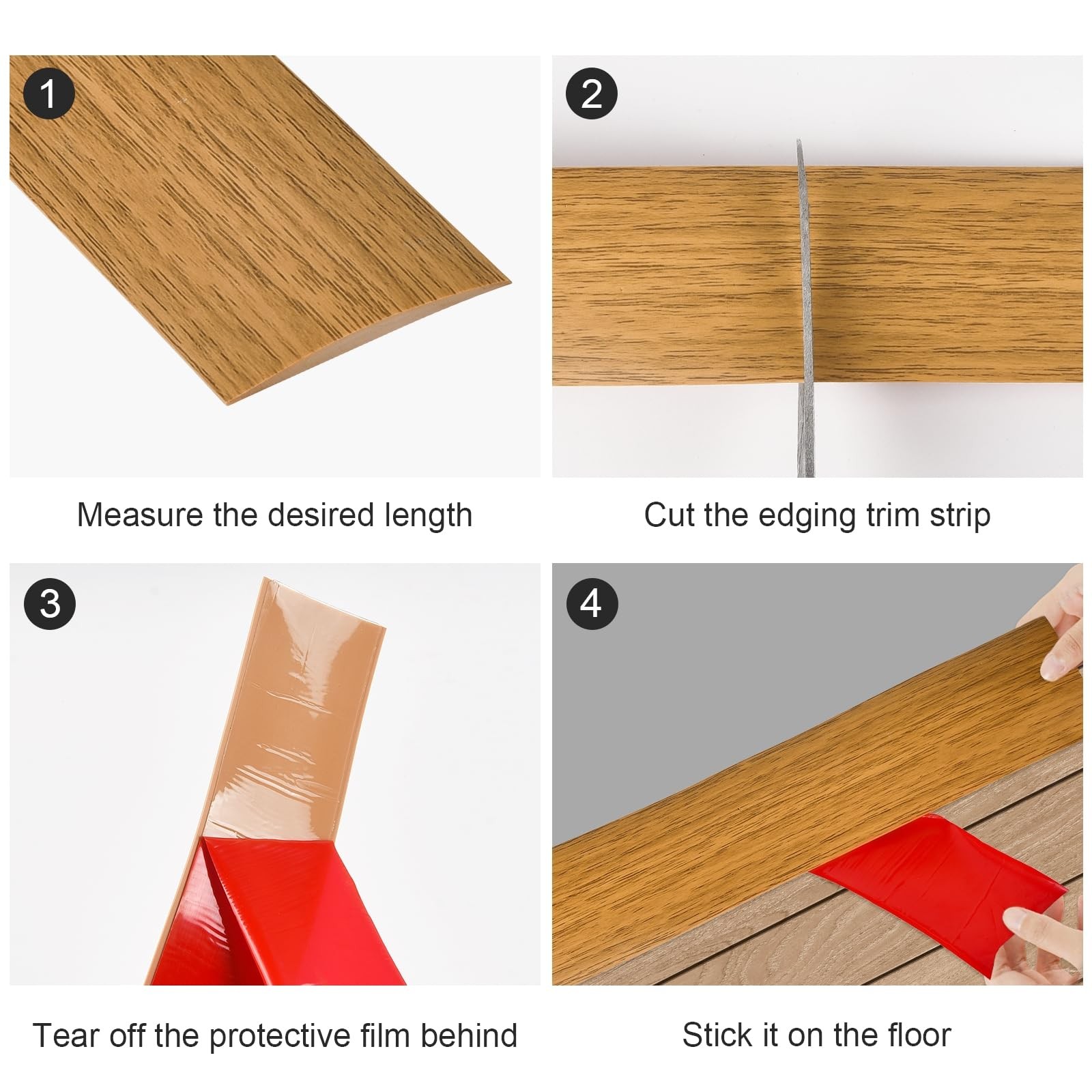 Vinyl Floor Transition Strip, Self Adhesive 3.28Ft, Light Brown Wood Grain