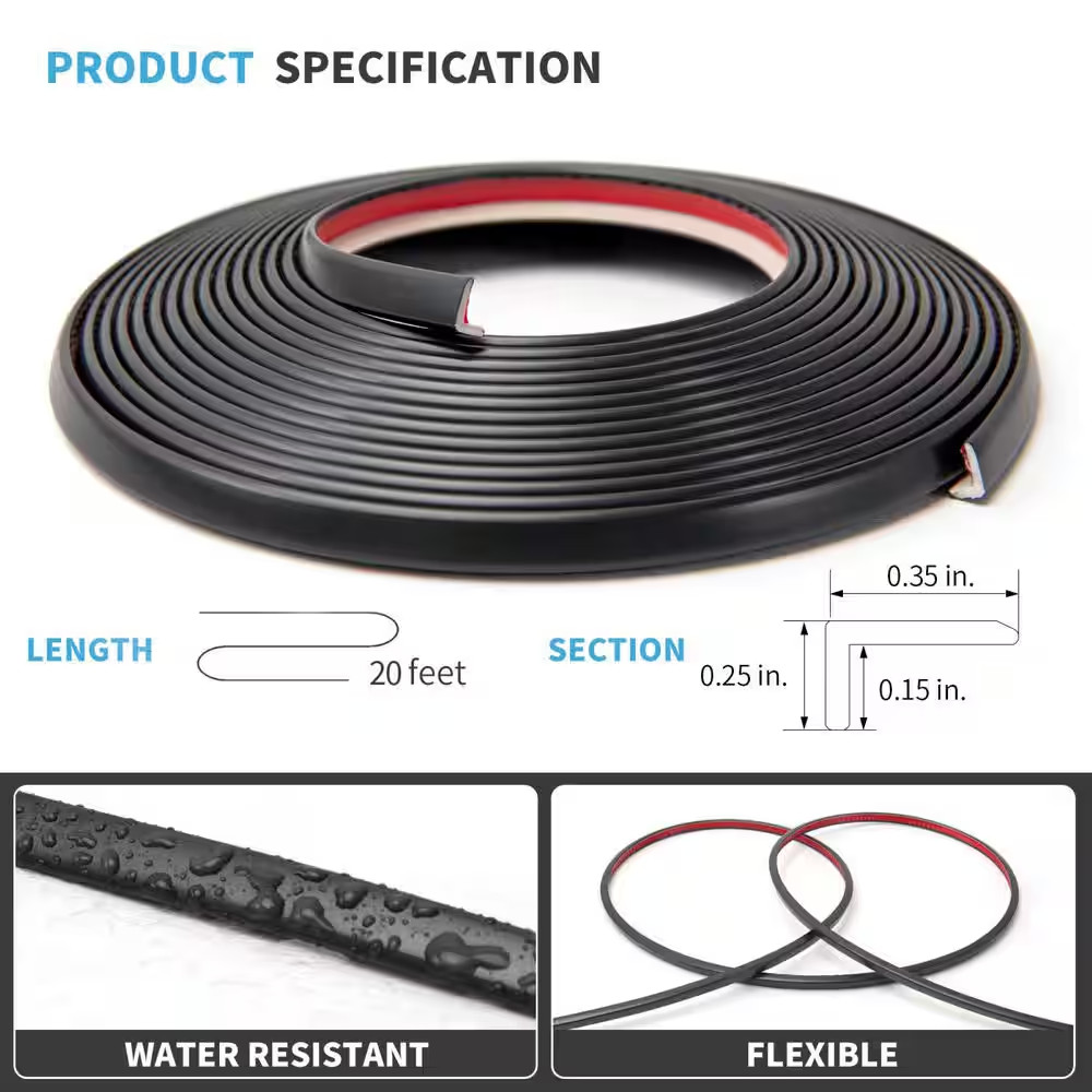 Black 20 Ft. L Glossy PVC Corner Trim Peel and Stick for Tile and Wall Edges