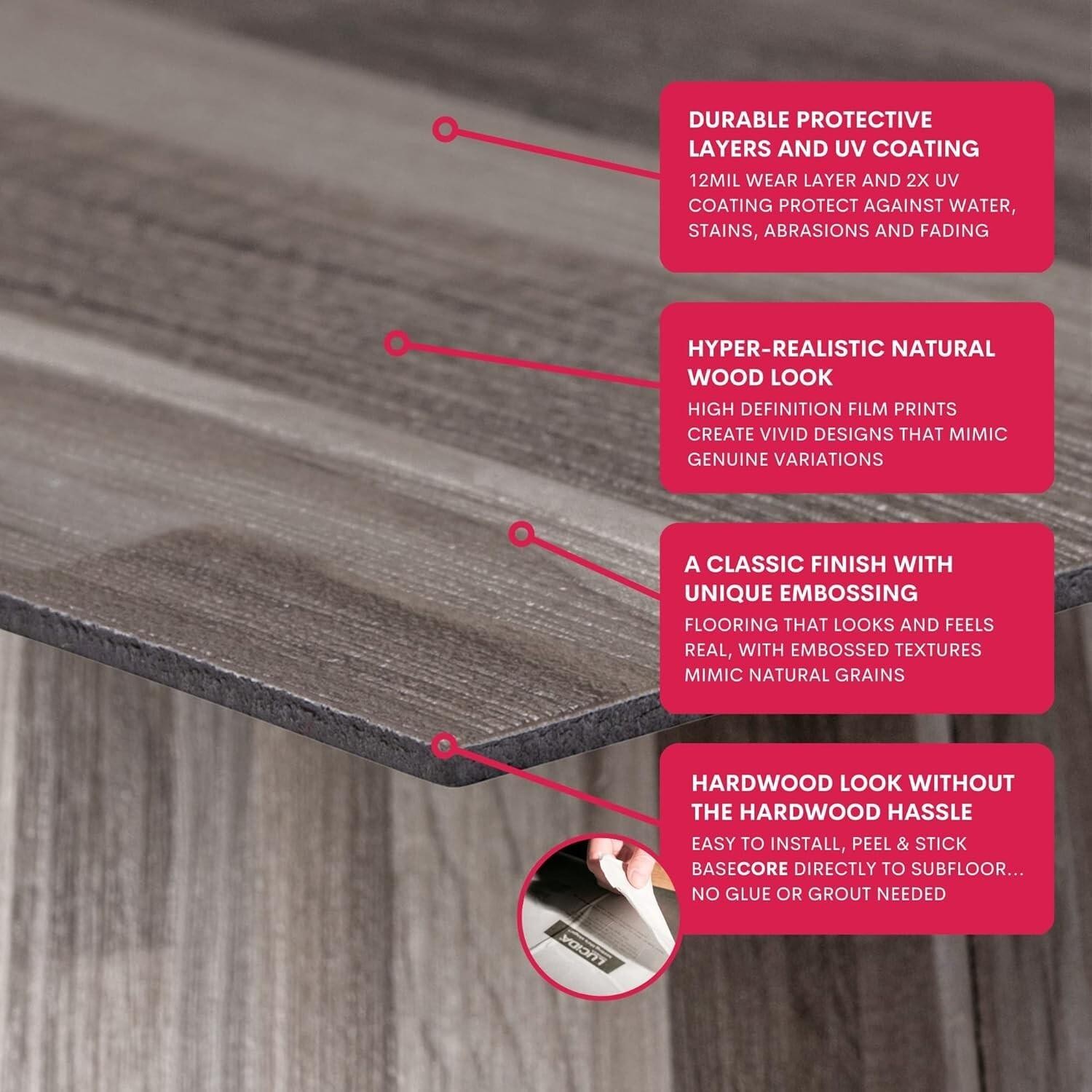 Luxury Vinyl Floor Tiles | Peel & Stick Adhesive Flooring for Diy Installatio…