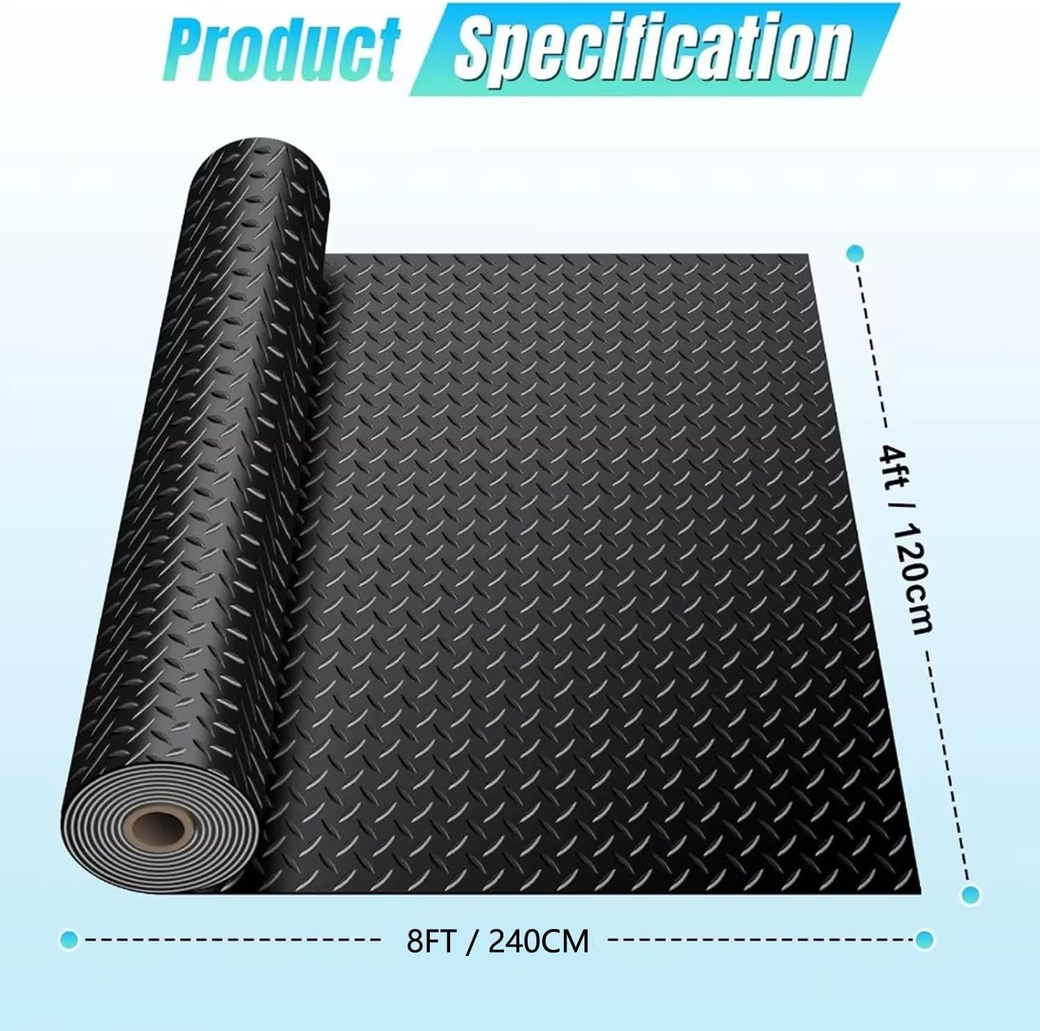 Durable 4×8 FT Rubber Flooring Roll – Easy Clean Waterproof Anti-Slip Material